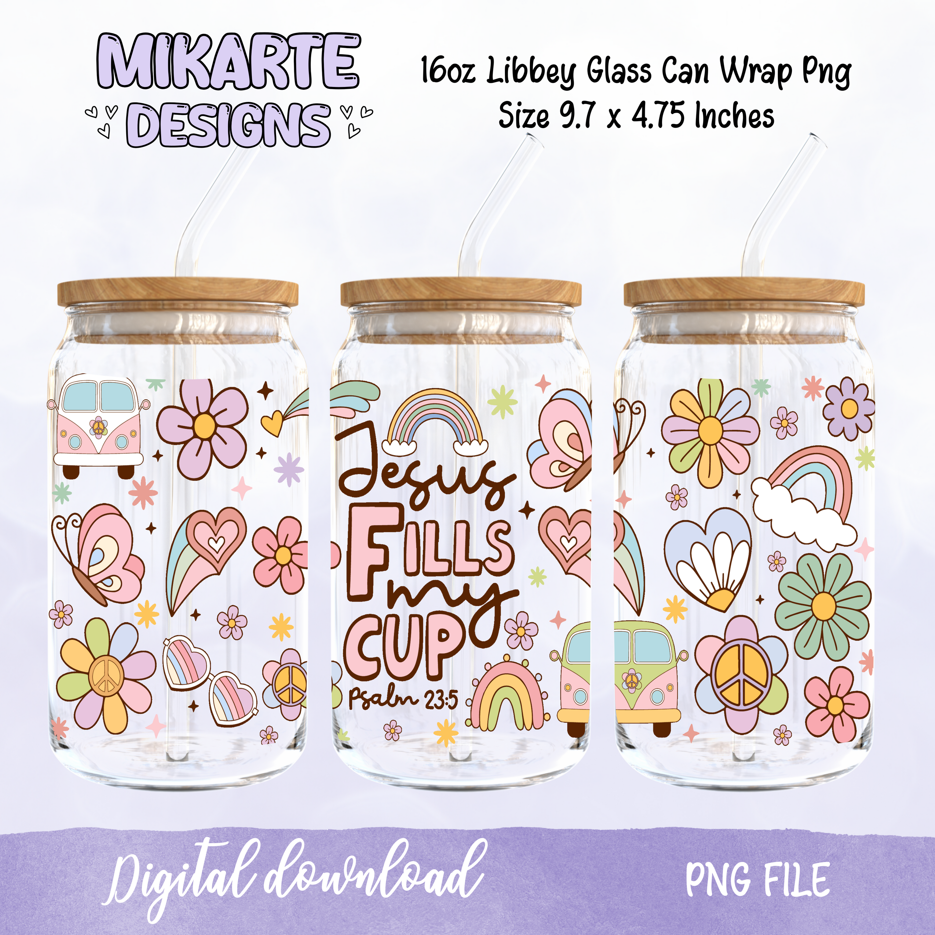 Jesús llena mi copa | Diseño digital PNG de vaso de vidrio de 16oz