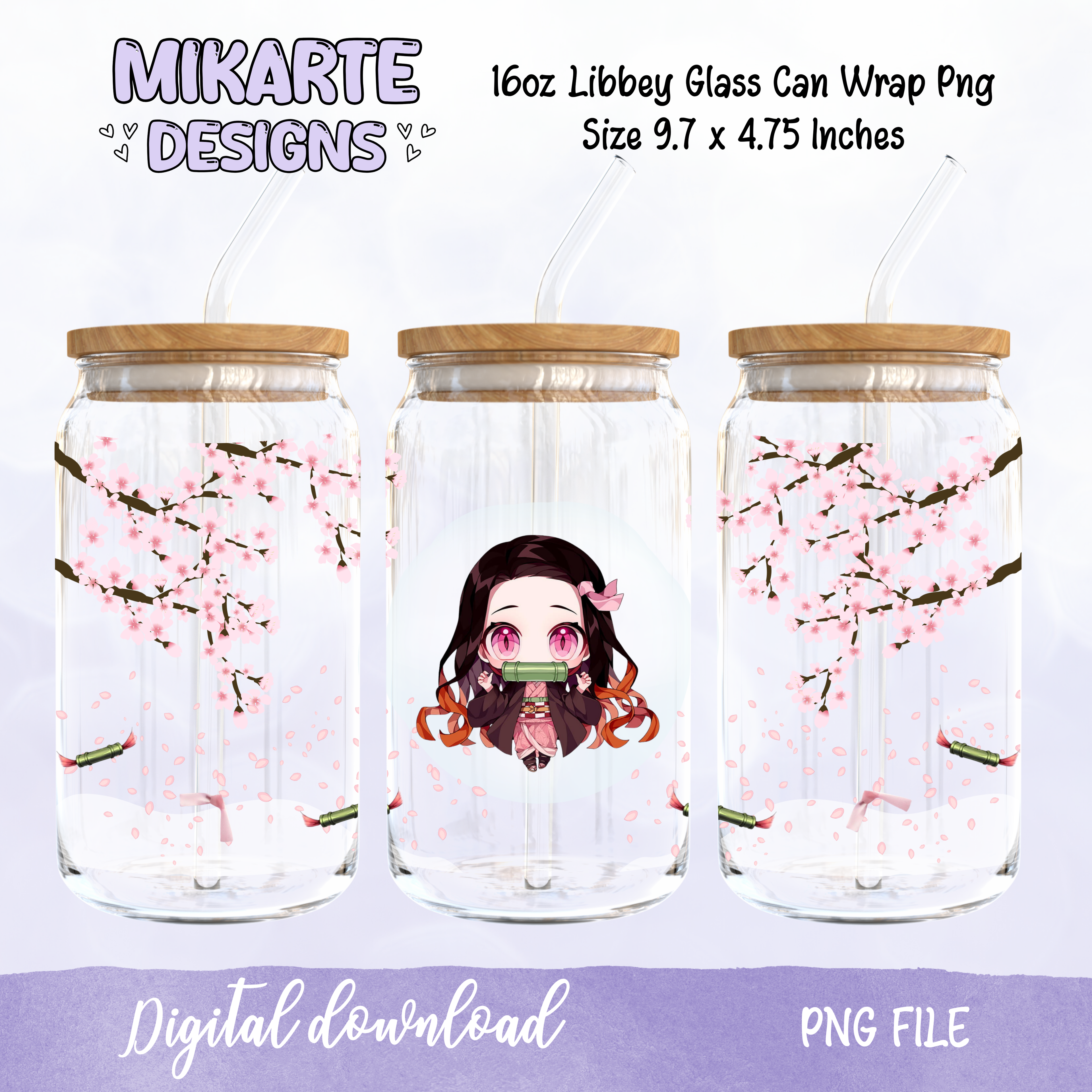 Nezuko | 16oz Glass Can PNG Digital Design