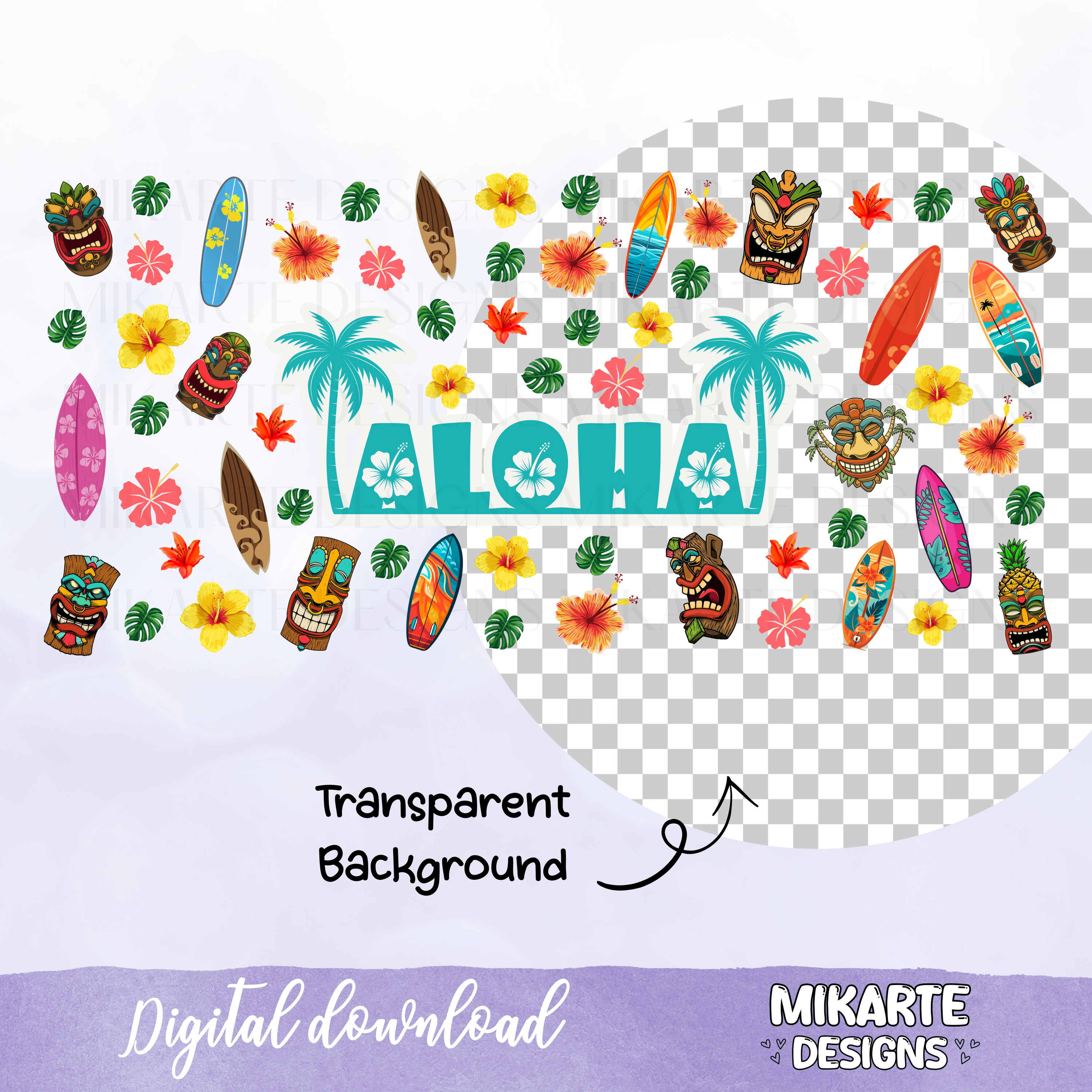 Aloha | Diseño Digital PNG Vaso de Cristal de 16oz