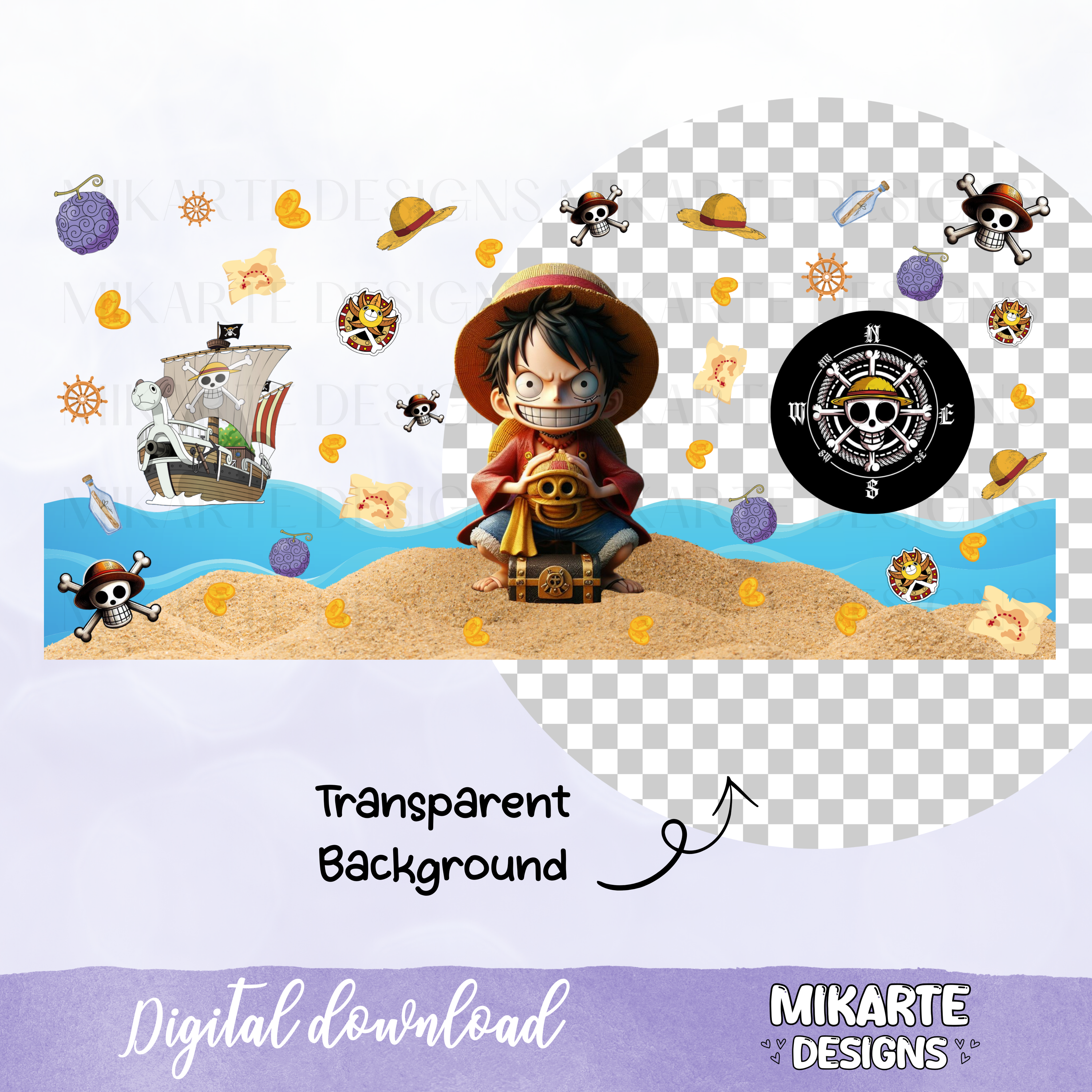 Anime de One Piece | Diseño Digital PNG de Vaso de Cristal de 16oz