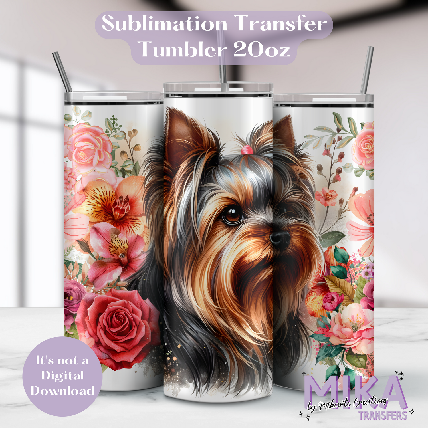 Yorkshire Dog Flower | Tumbler Sublimation Transfer