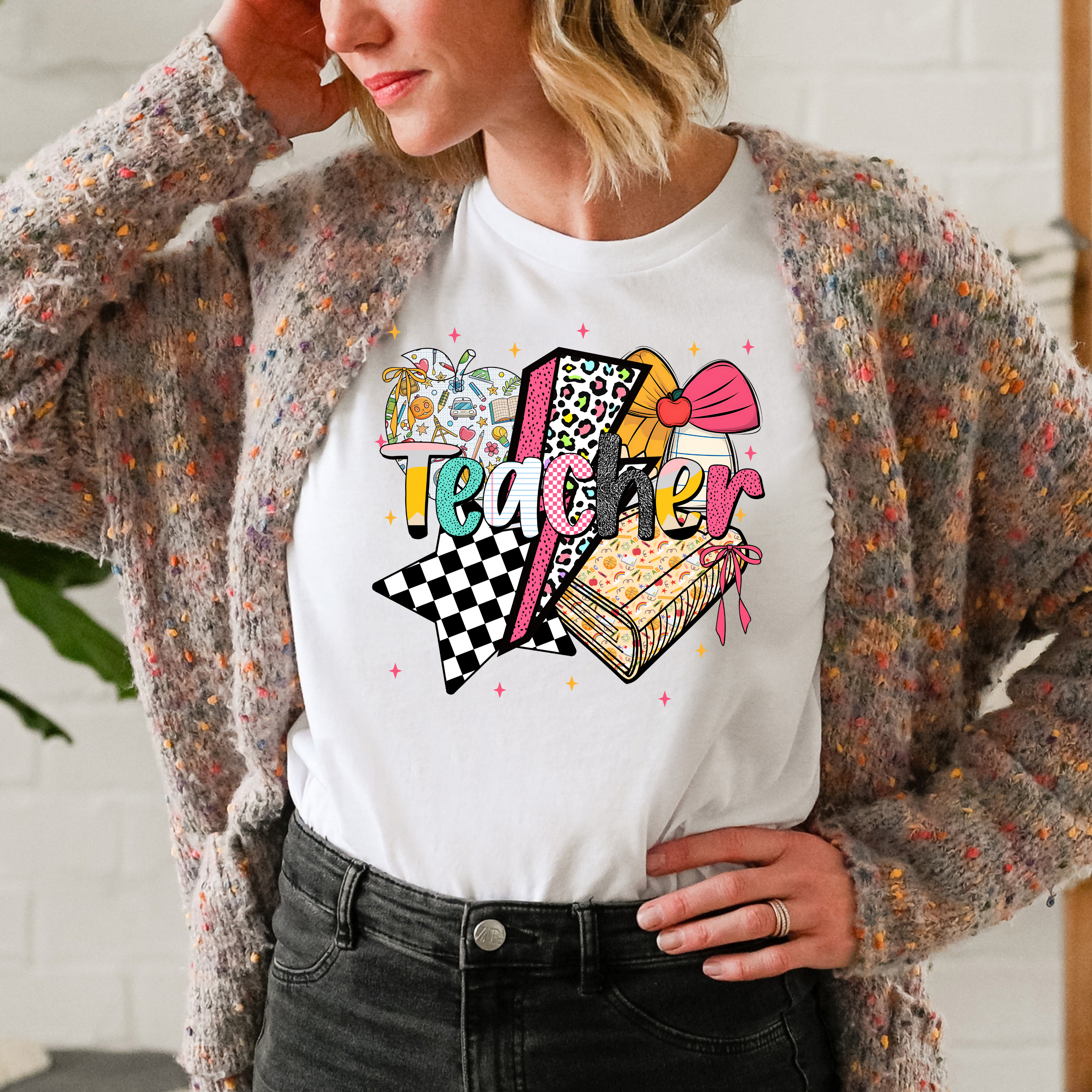 Retro Checkered Teacher | DTF Transfer
