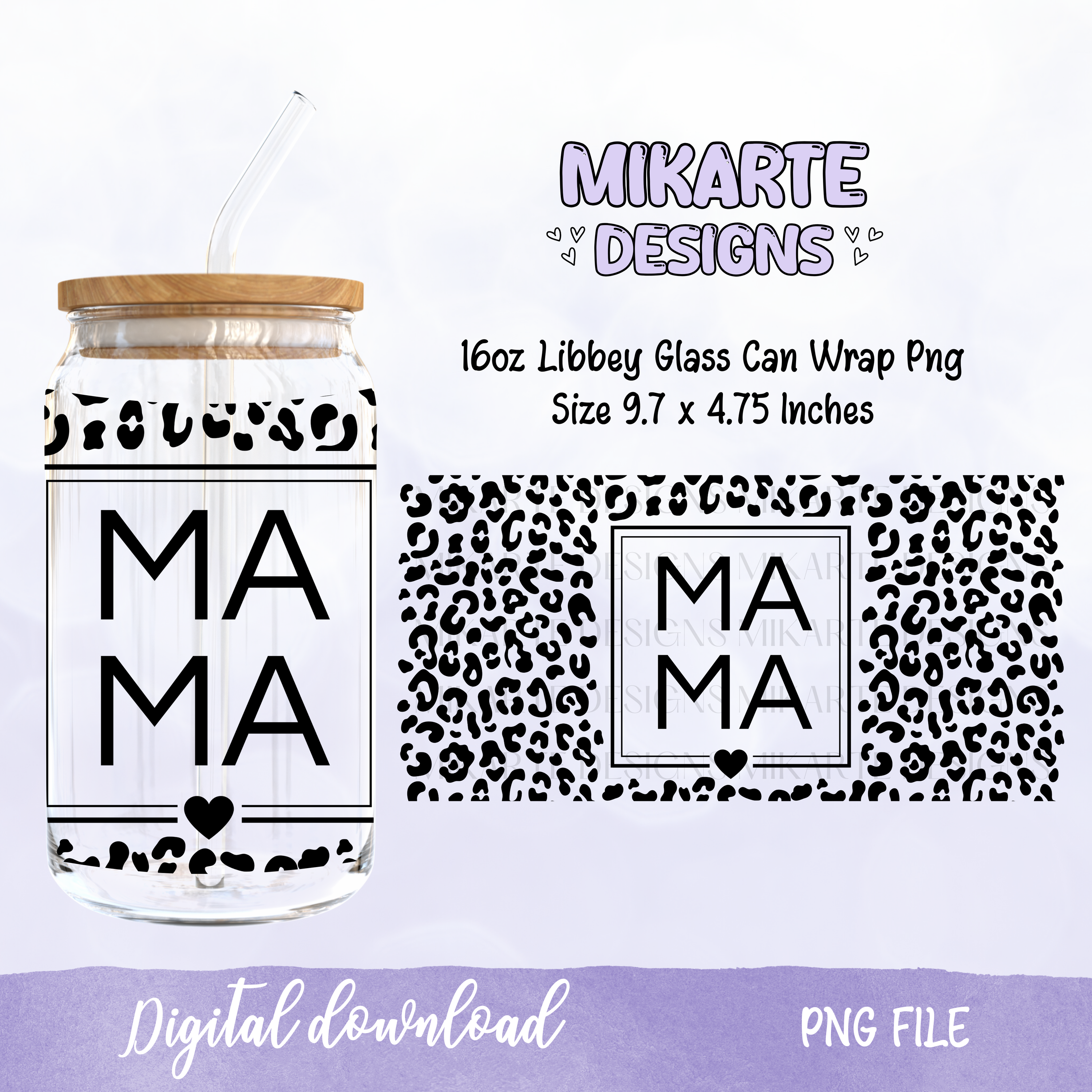 Mama Animal Print | 16oz Glass Can PNG Digital Design