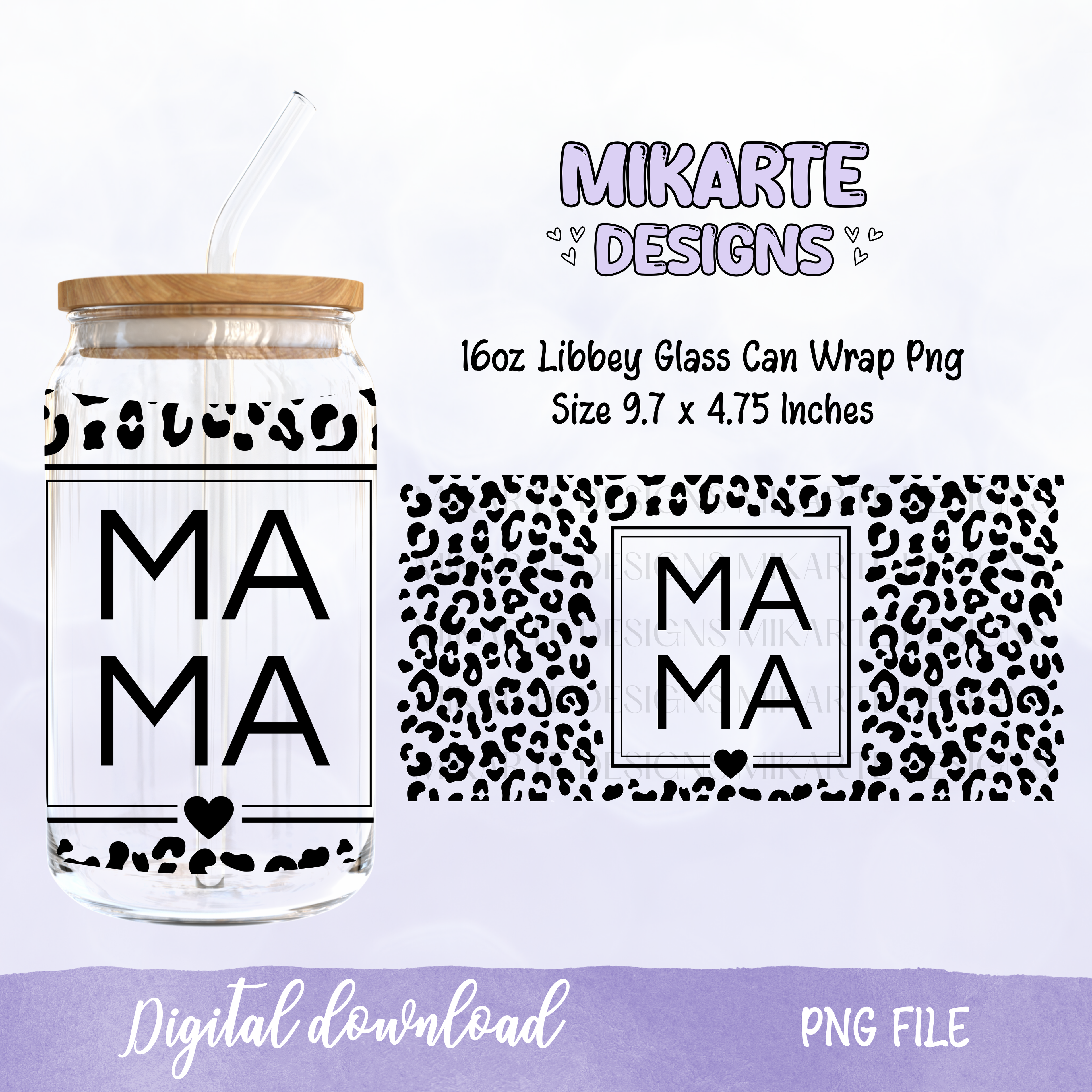 Mama Animal Print | 16oz Glass Can PNG Digital Design