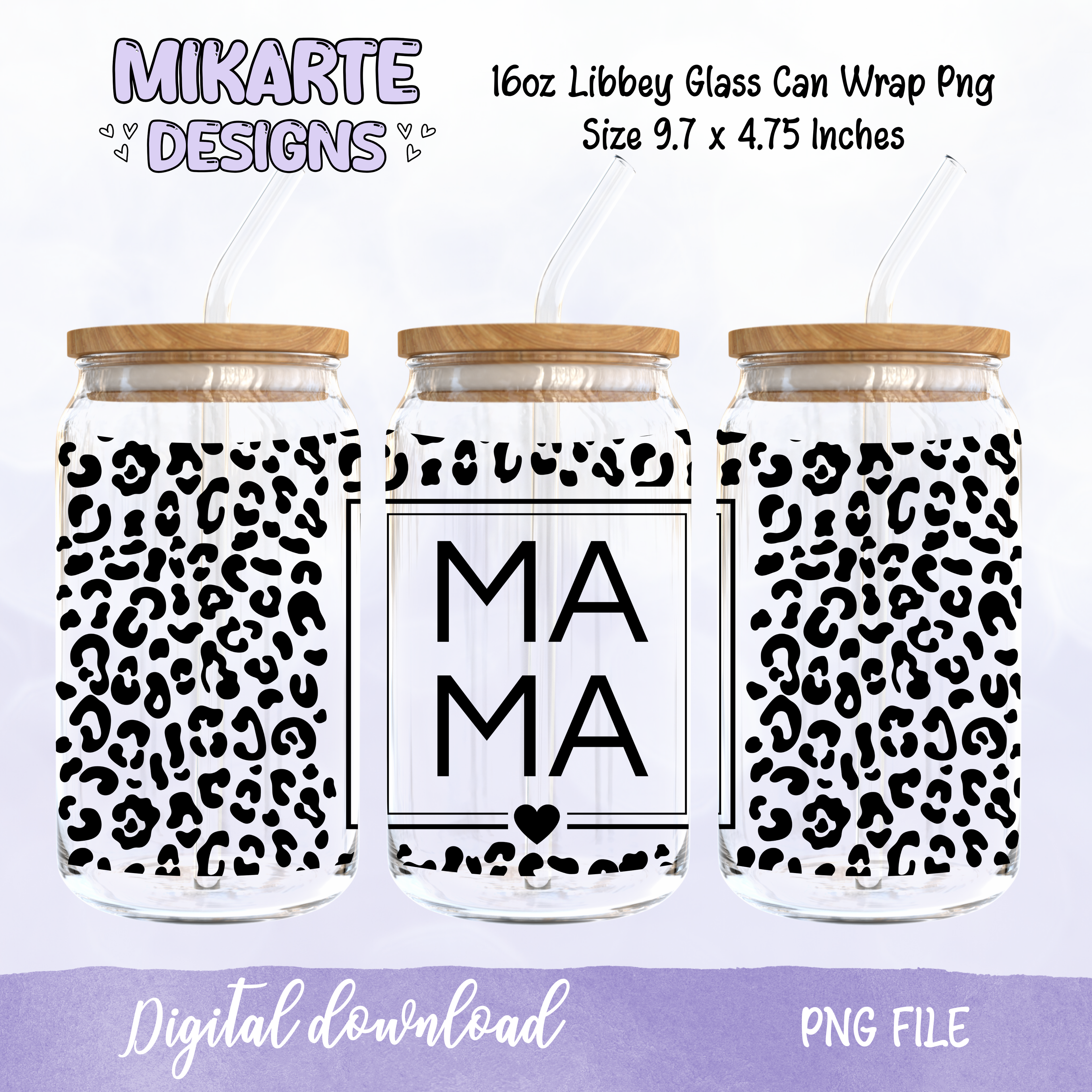 Mama Animal Print | 16oz Glass Can PNG Digital Design