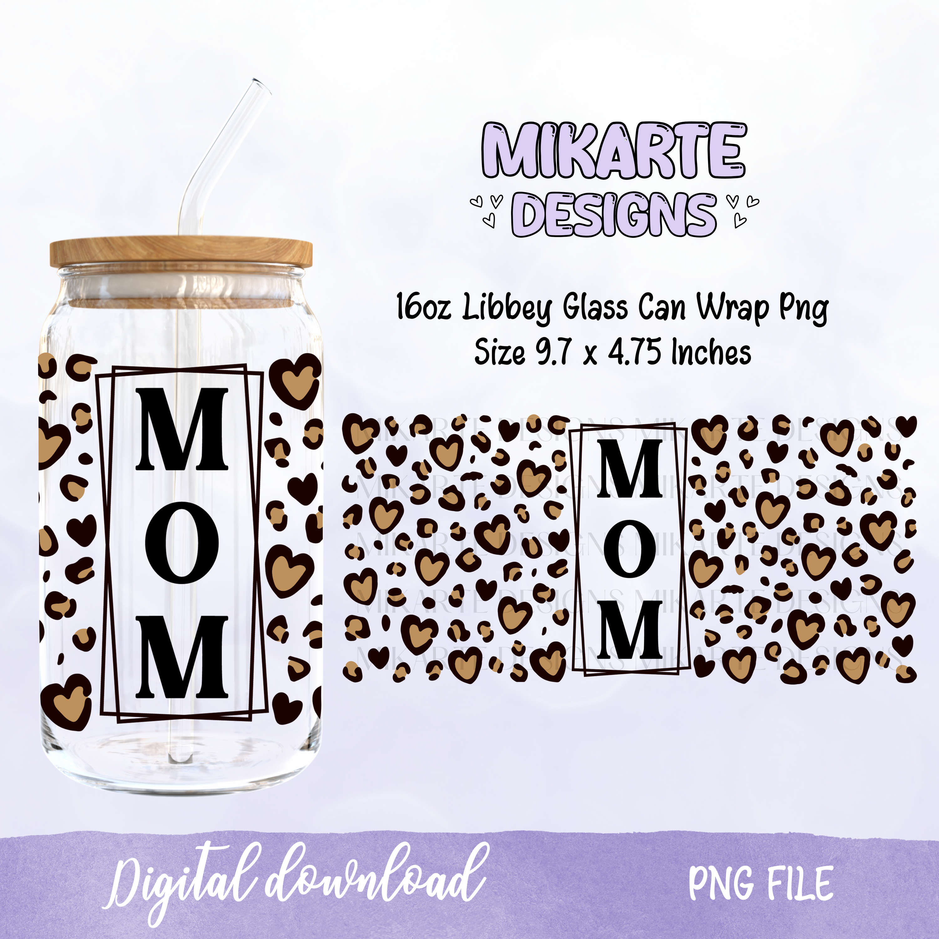 Mamá Animal print | Diseño digital PNG de vaso de vidrio de 16oz