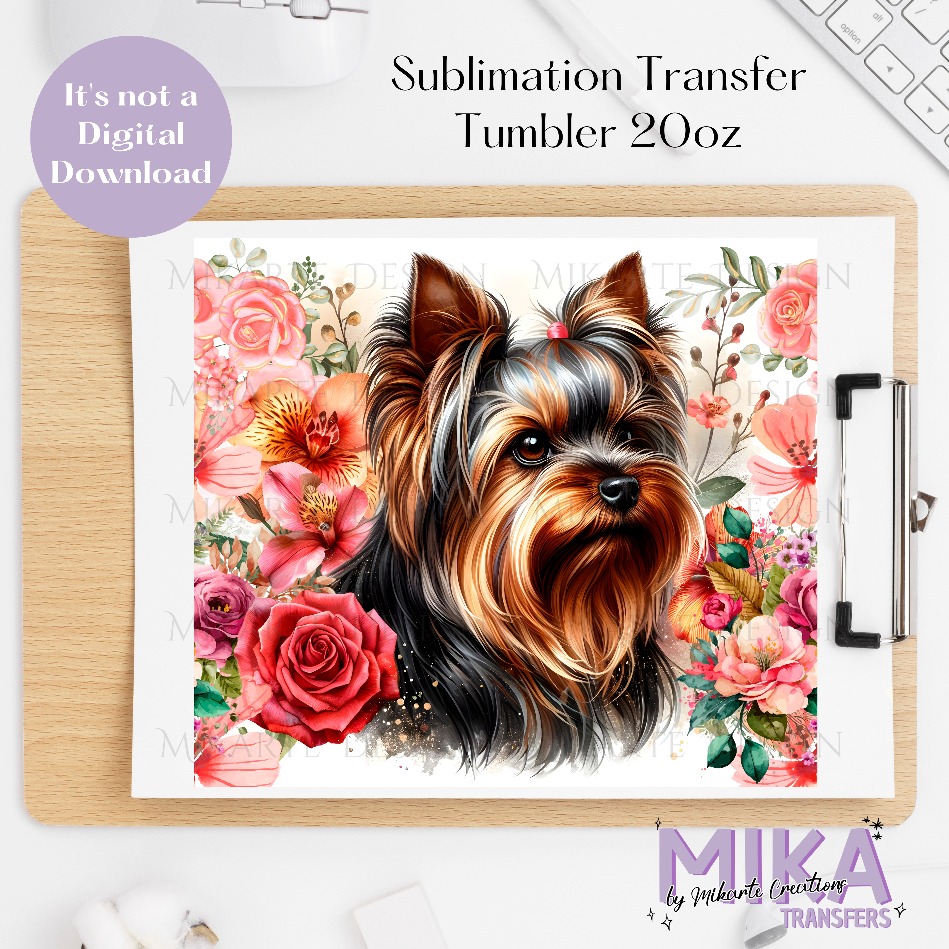 Yorkshire Dog Flower | Tumbler Sublimation Transfer