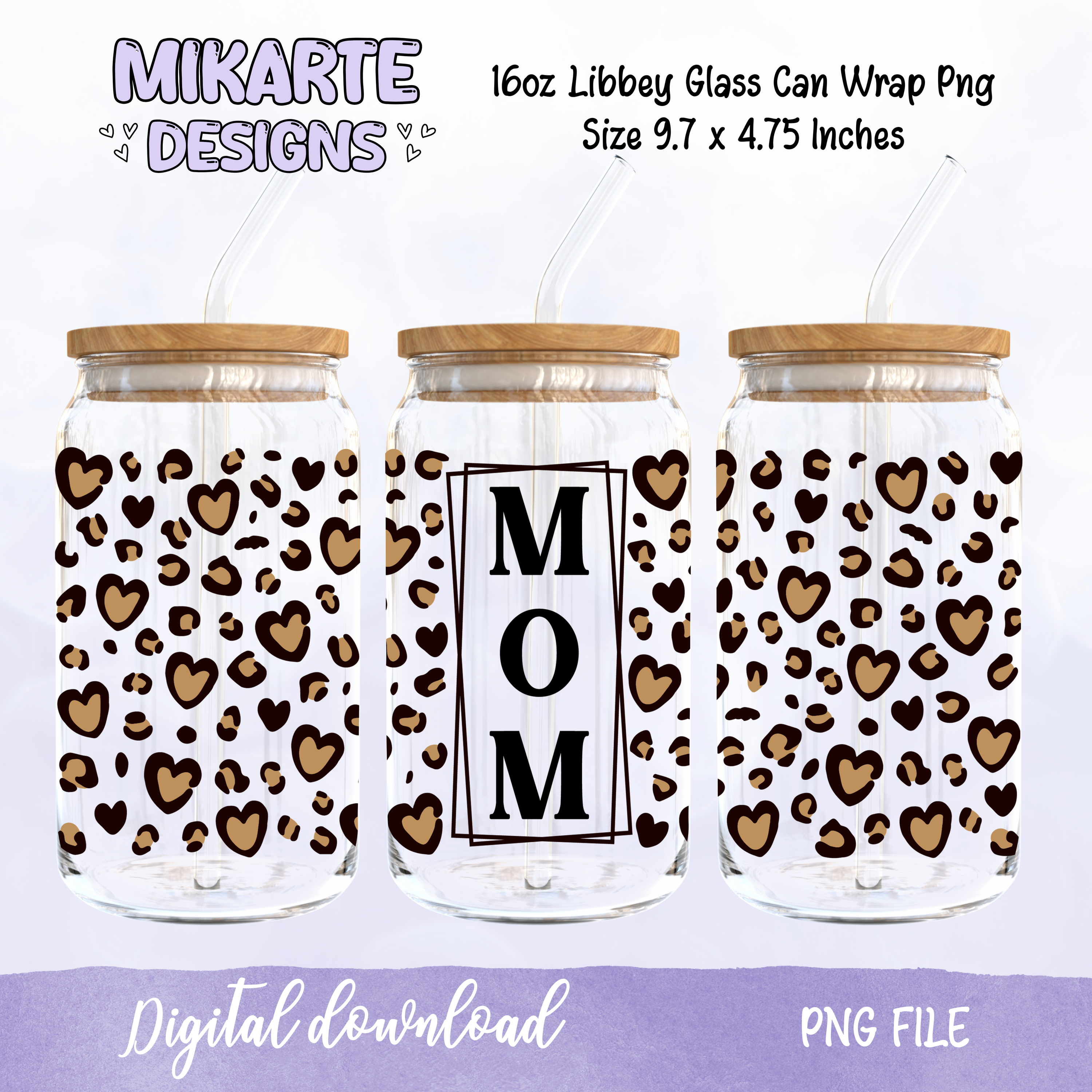Mamá Animal print | Diseño digital PNG de vaso de vidrio de 16oz