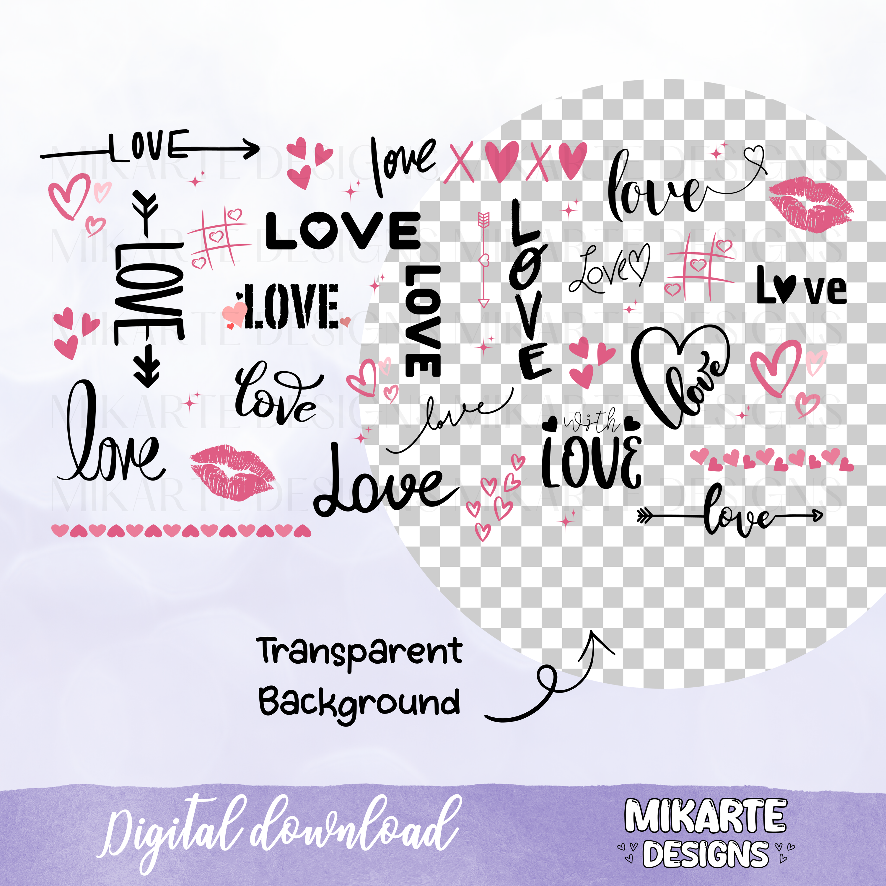 Corazones de Amor | Diseño Digital PNG para Vaso de Vidrio de 16oz