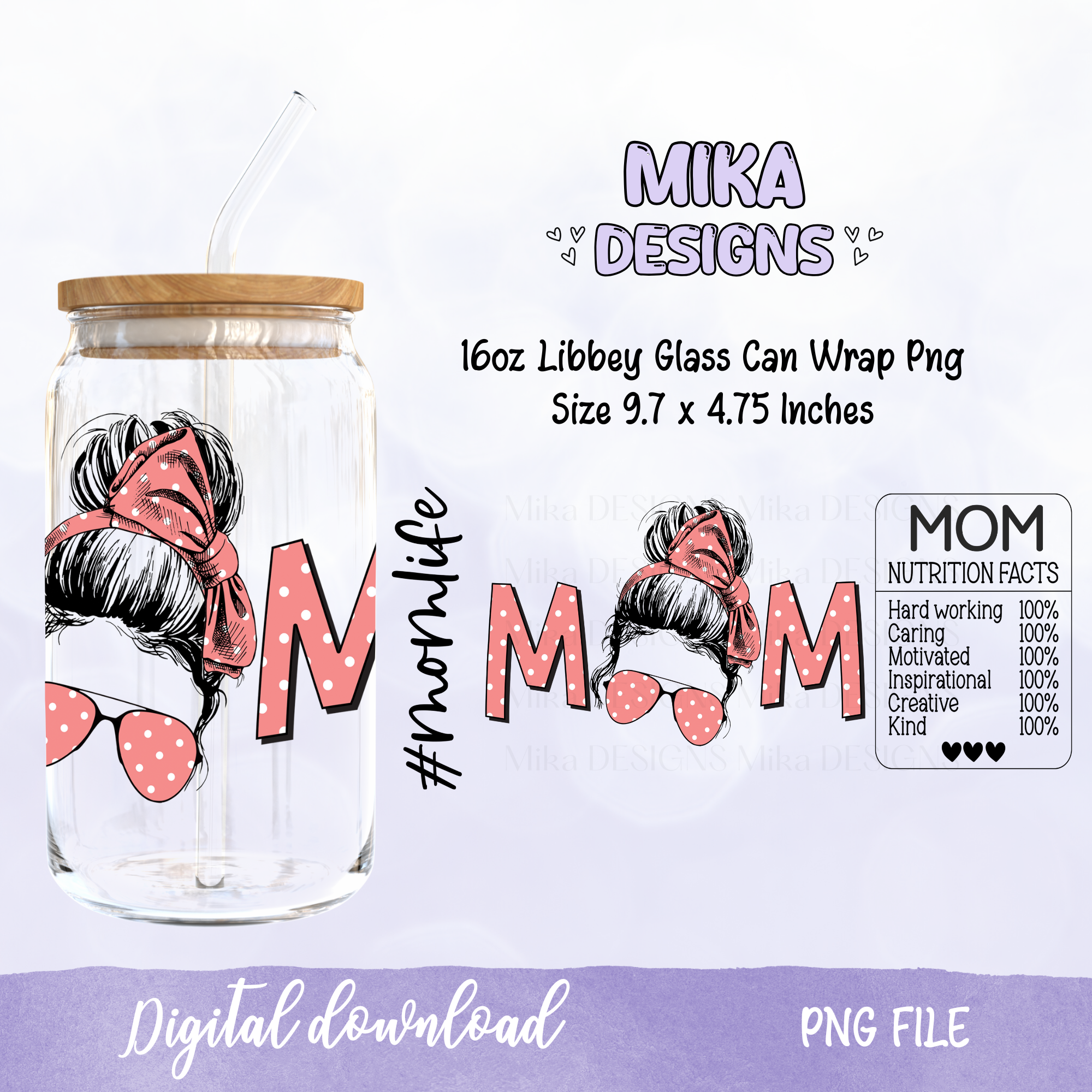 Mom | 16oz Glass Can PNG Digital Design