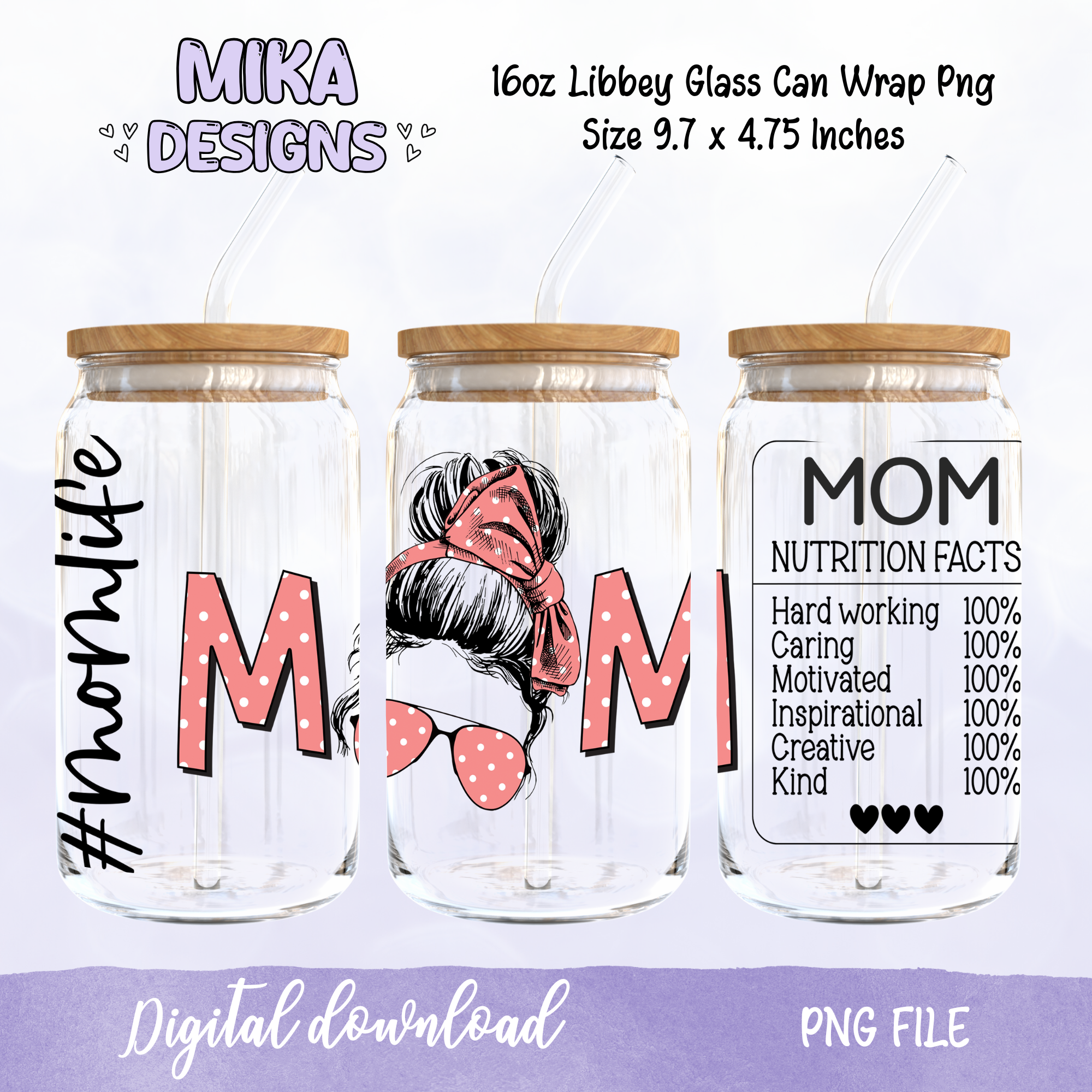 Mom | 16oz Glass Can PNG Digital Design