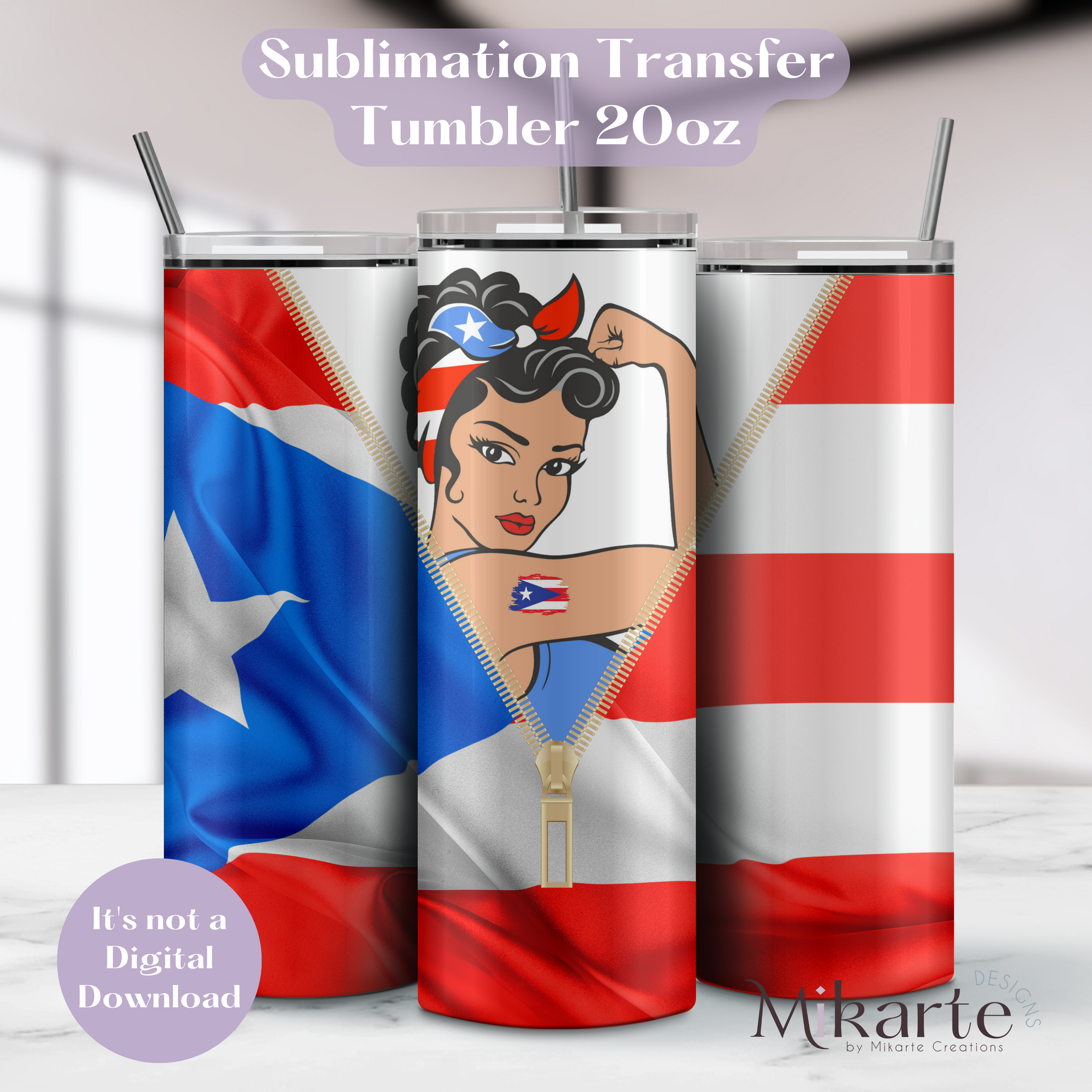 Mujer Boricua - Tumbler Sublimation Transfer