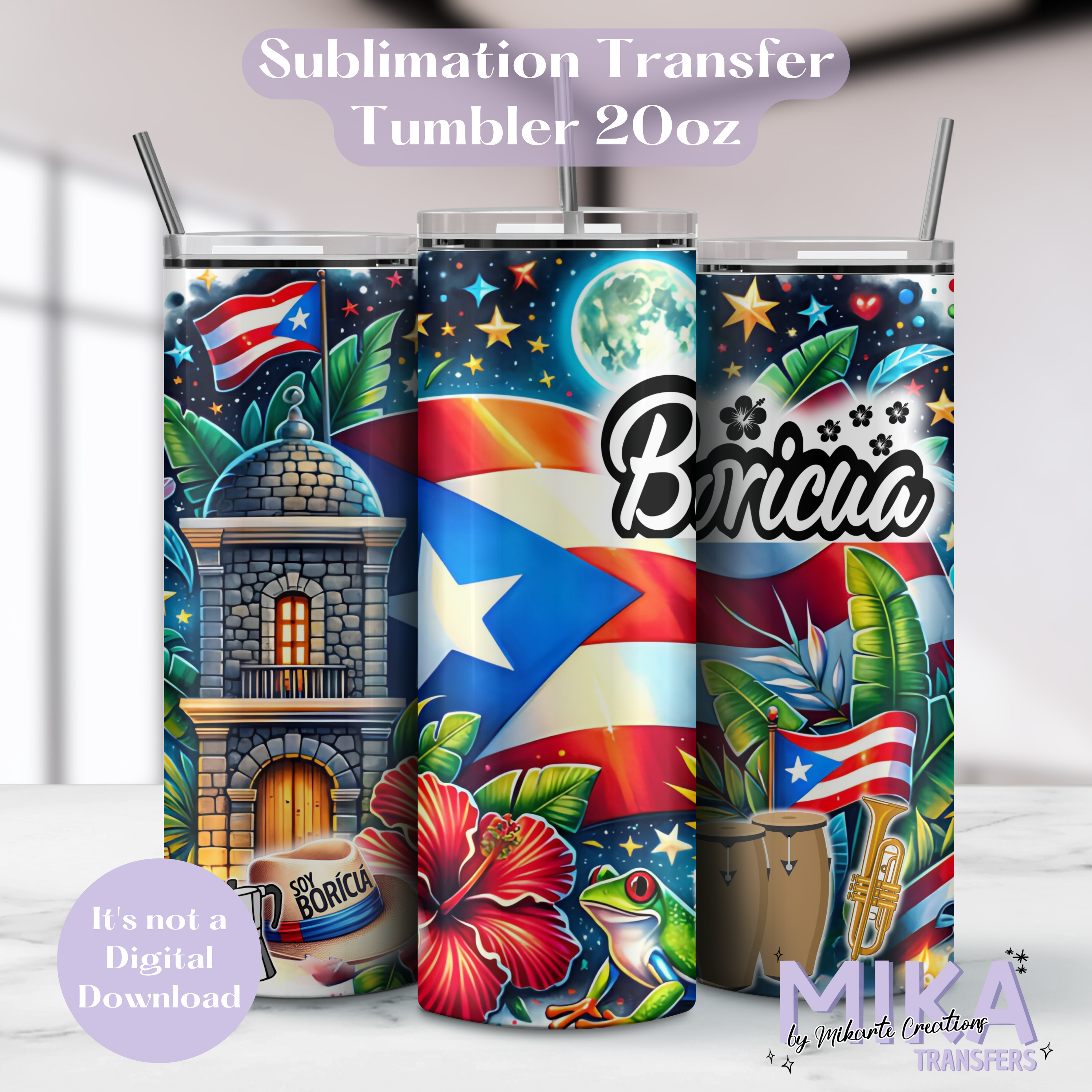 Bandera de Puerto Rico | Transferencia por sublimación para vaso térmico