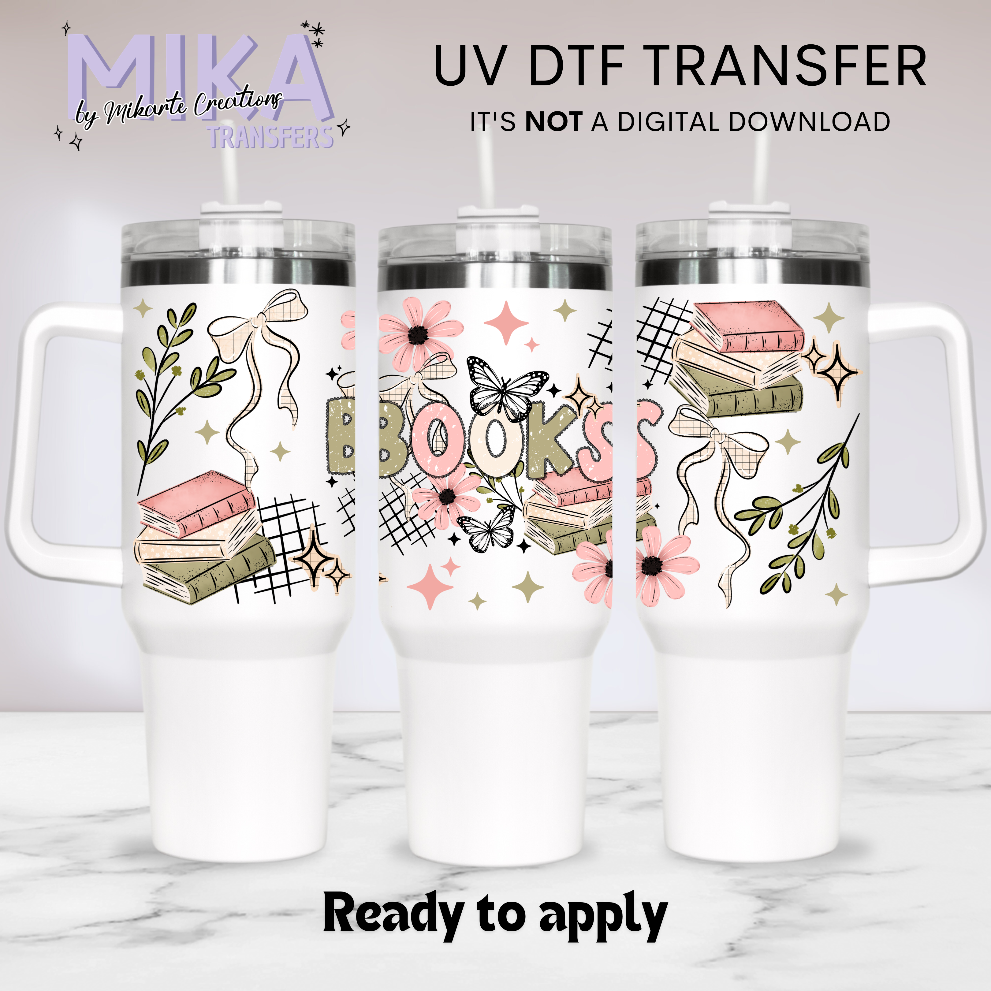 Green and Pink Books | UV DTF 40oz Tumber