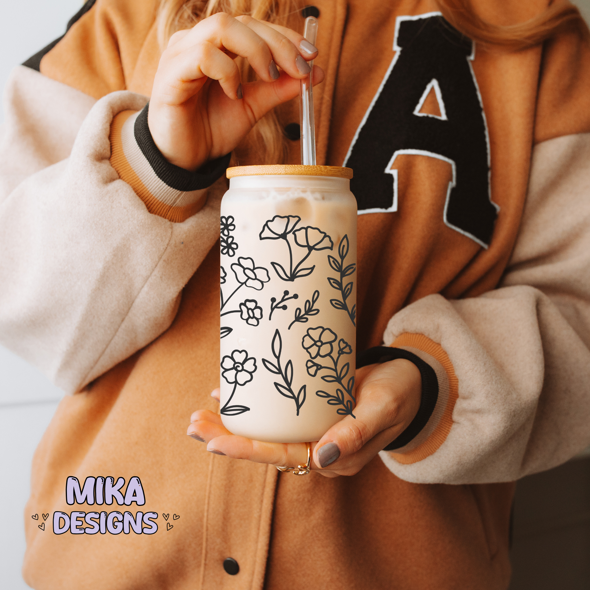 Line Flower | 16oz Glass Can PNG Digital Design