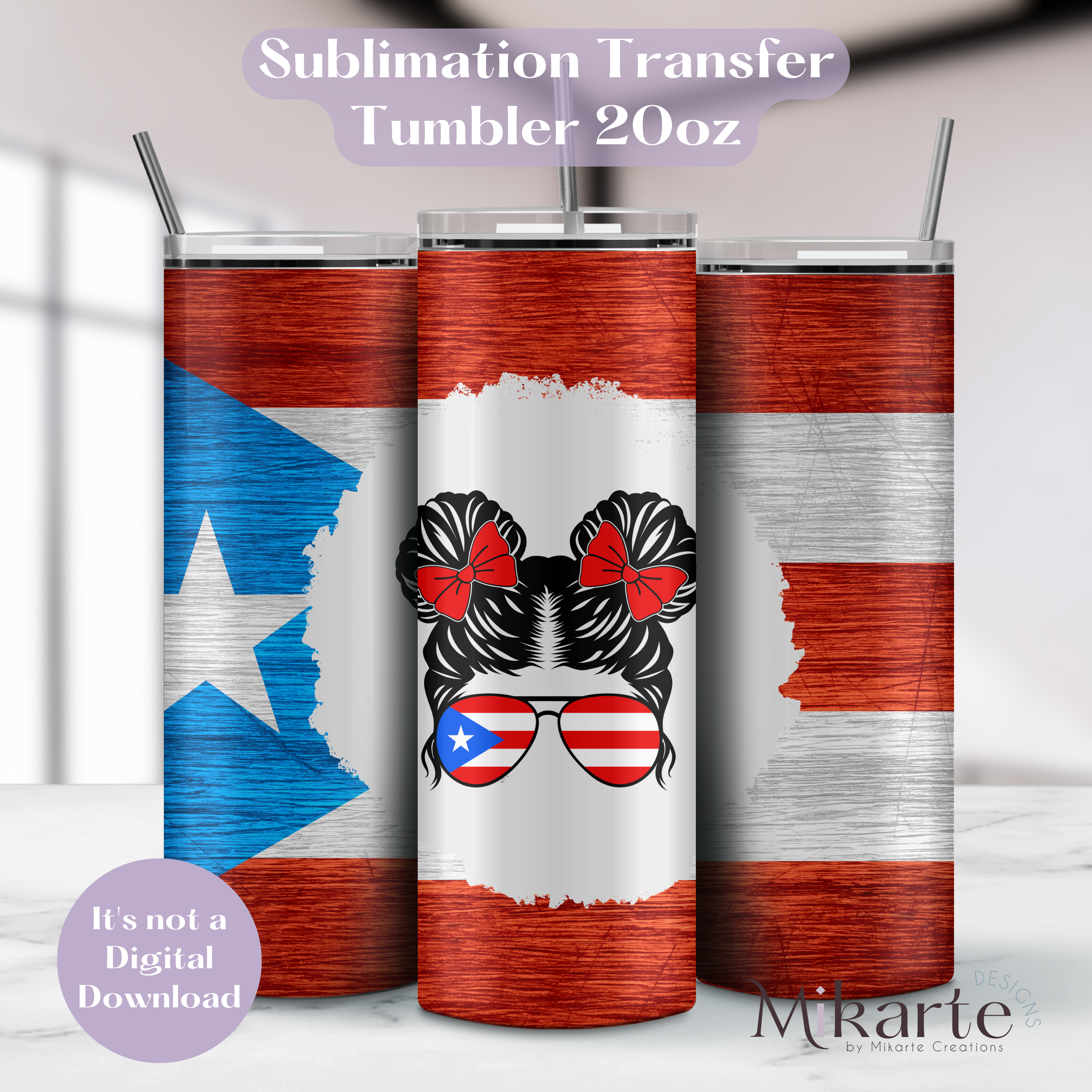Messy Bun Boricua - Tumbler Sublimation Transfer