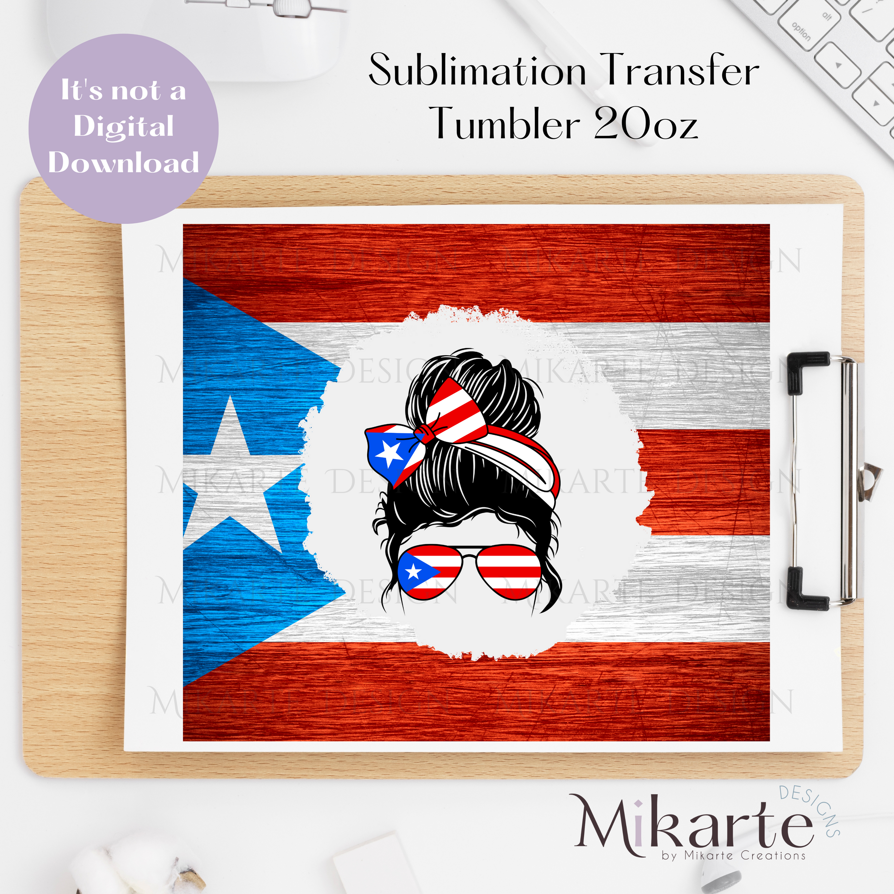 Messy Bun Boricua - Tumbler Sublimation Transfer