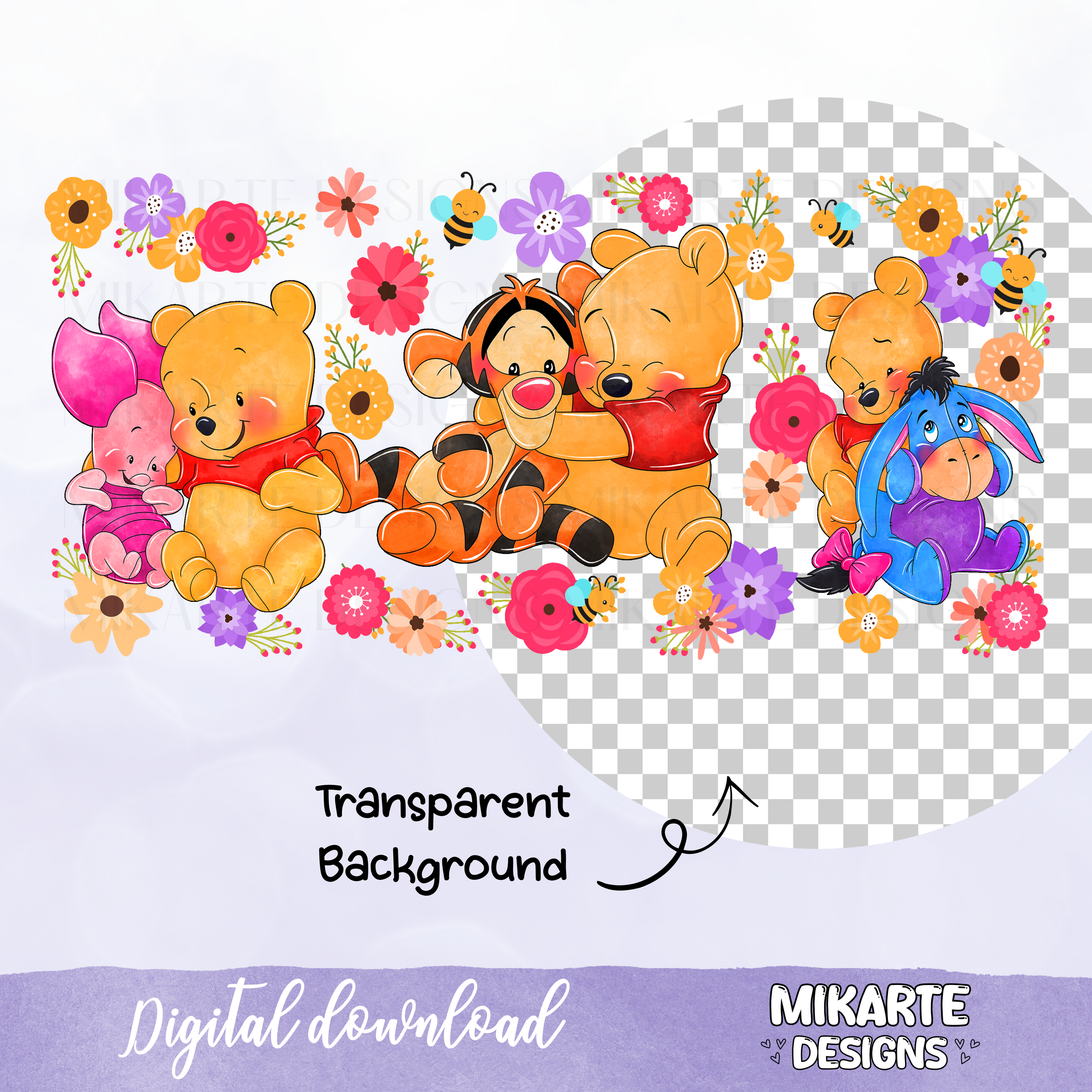 Osito Bonito y Amigos | Diseño Digital PNG para Vaso de Vidrio de 16oz