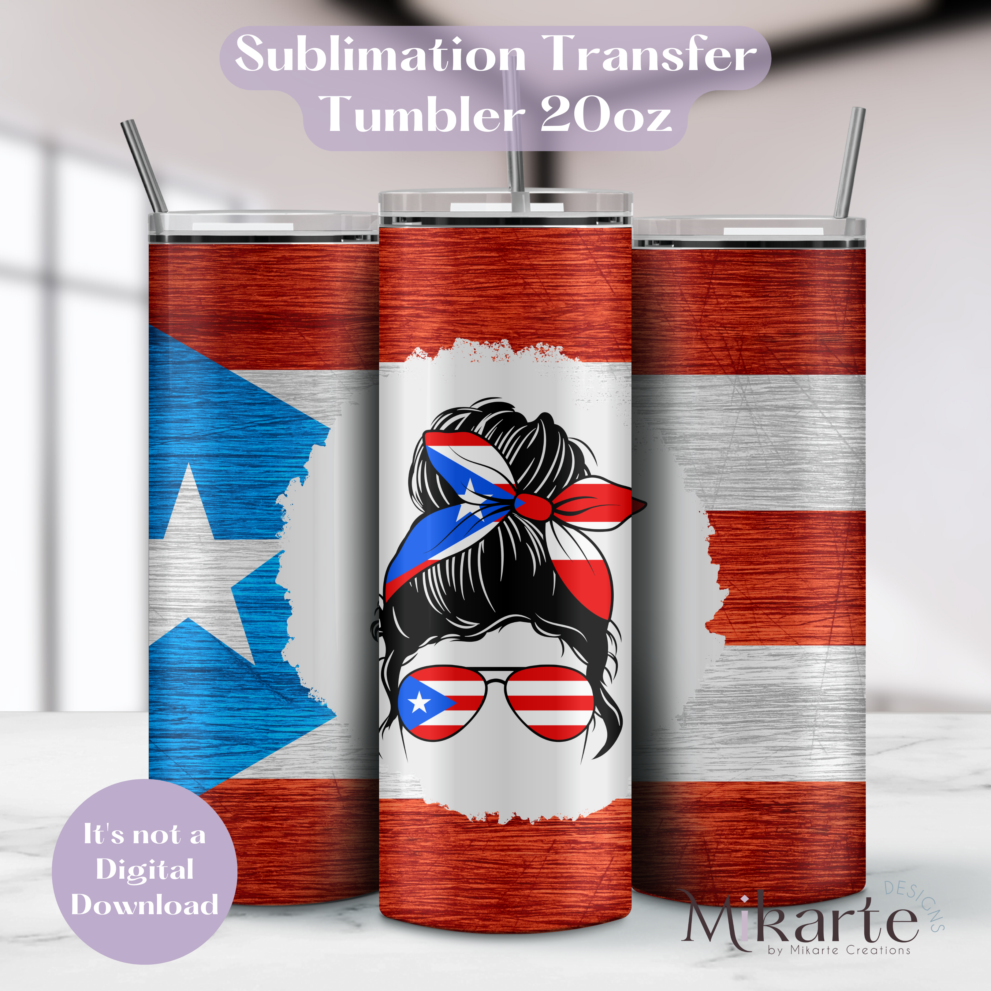 Messy Bun Boricua - Tumbler Sublimation Transfer