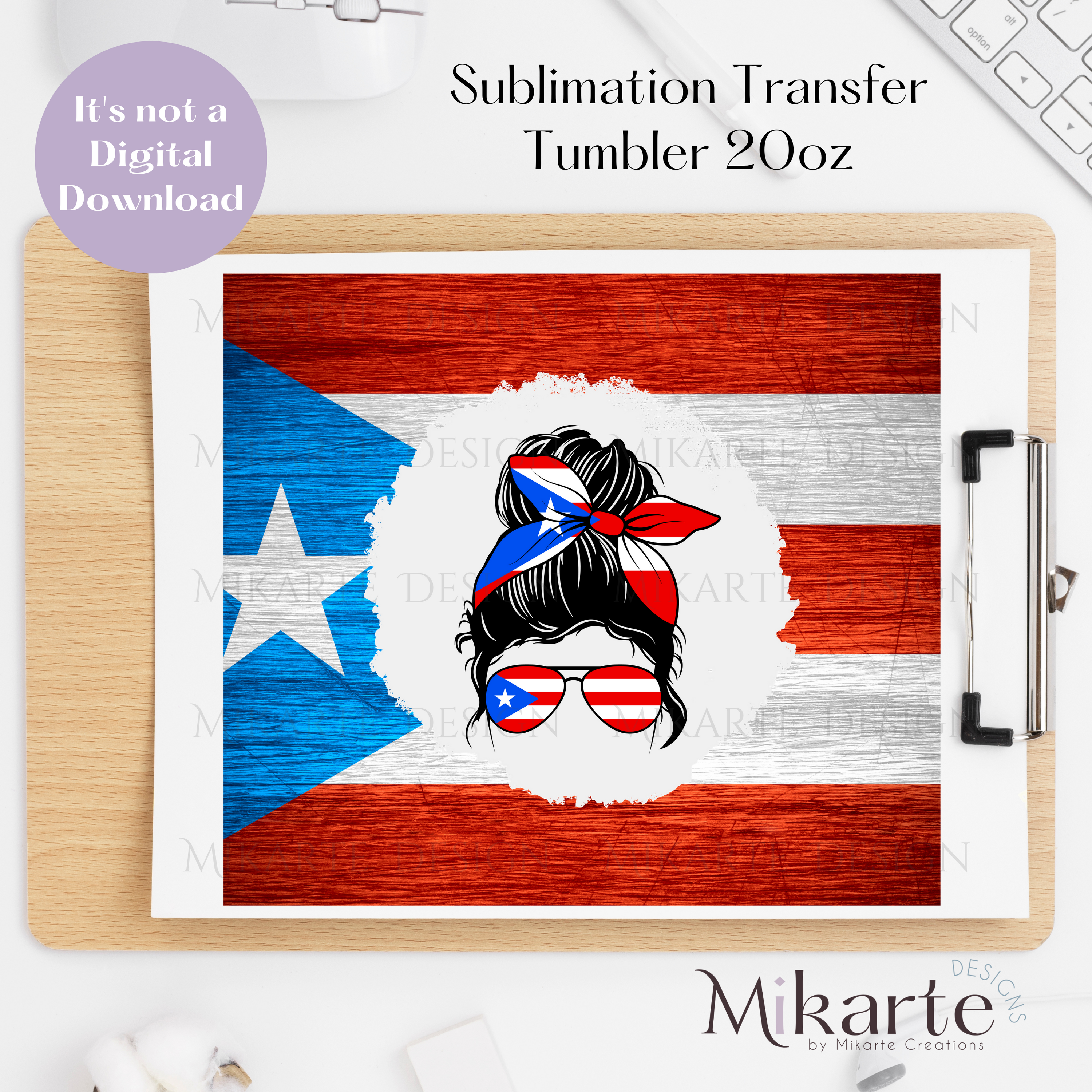 Messy Bun Boricua - Tumbler Sublimation Transfer