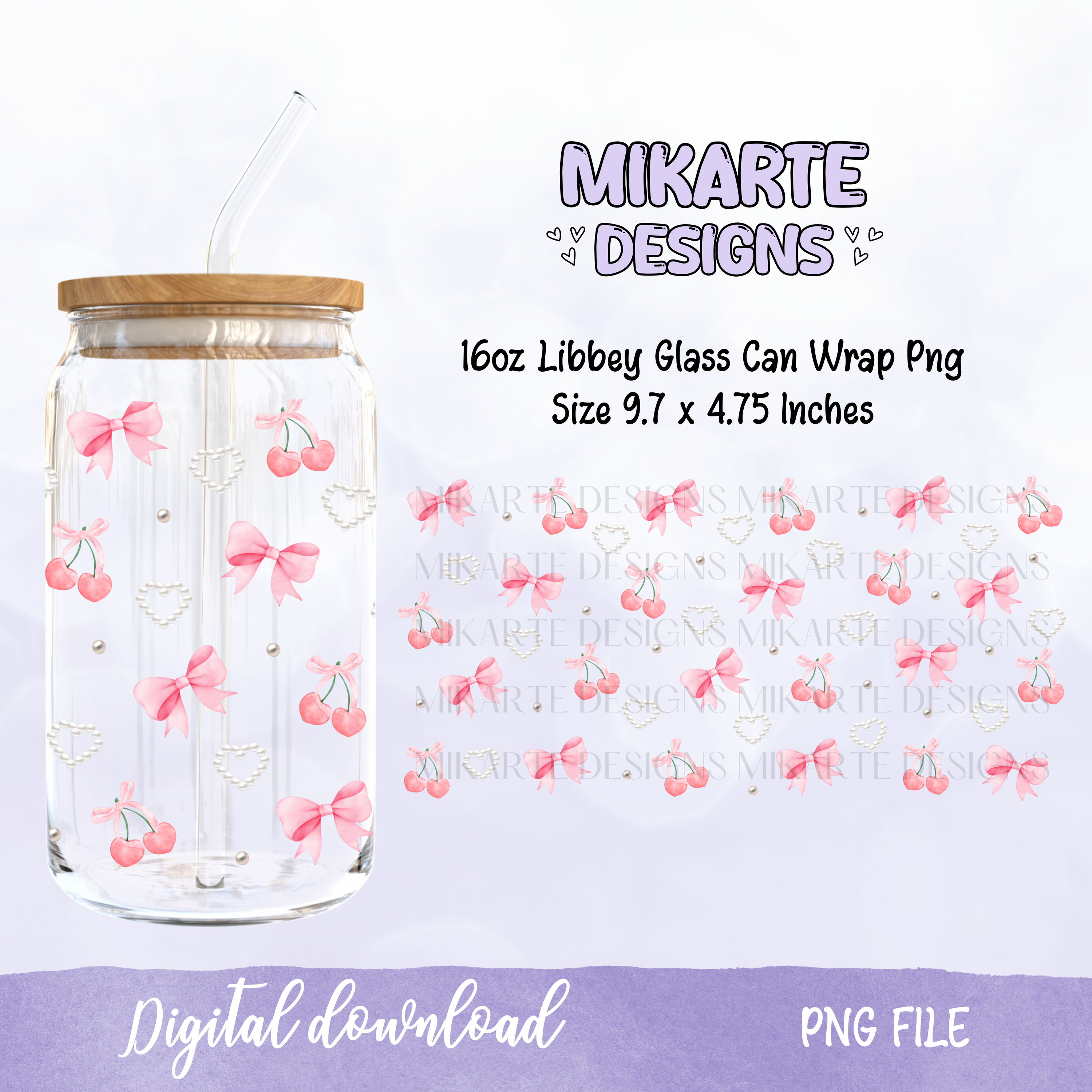 Diseño Digital PNG de Vaso de Cristal de 16oz | Coquette Femenino