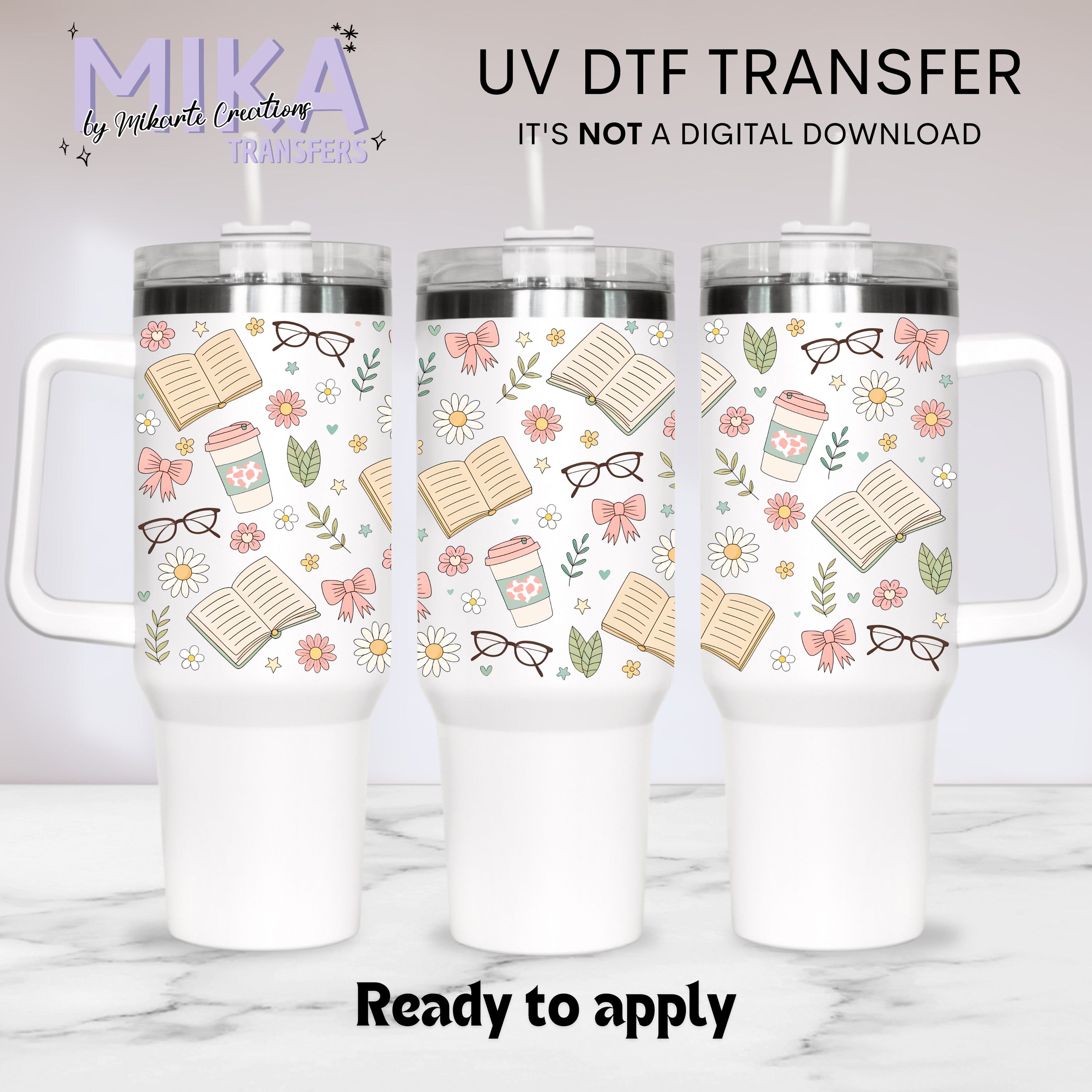 Spring flowers Books | UV DTF 40oz Tumber