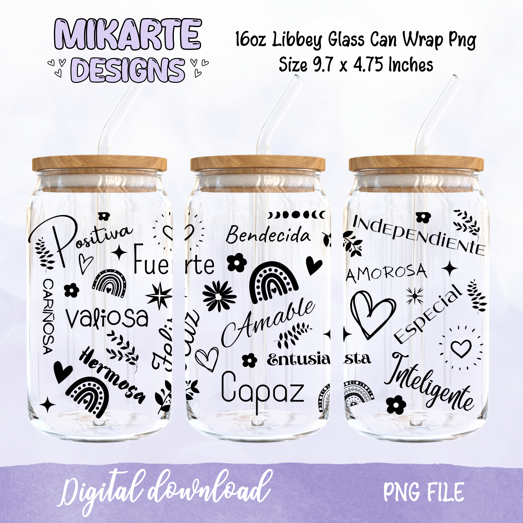 Inspiración | 16oz Glass Can PNG Digital Design