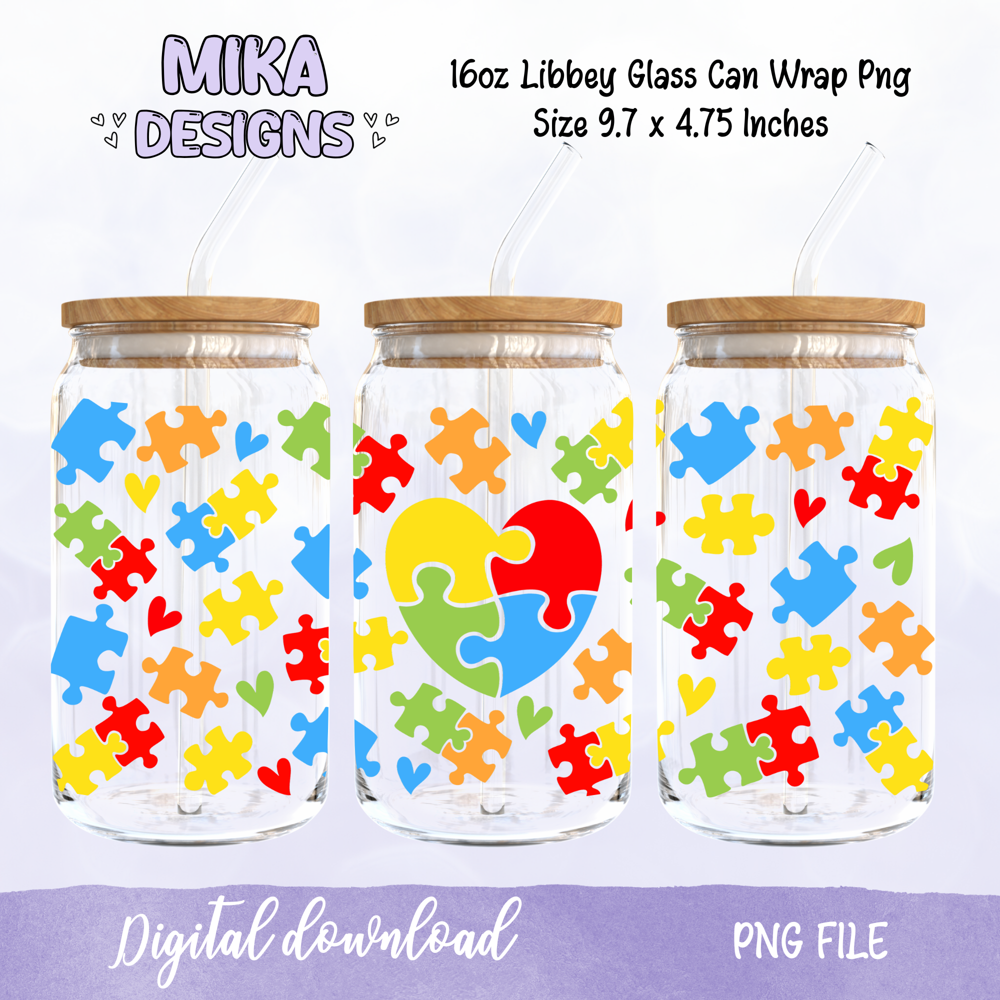 Austim | 16oz Glass Can PNG Digital Design