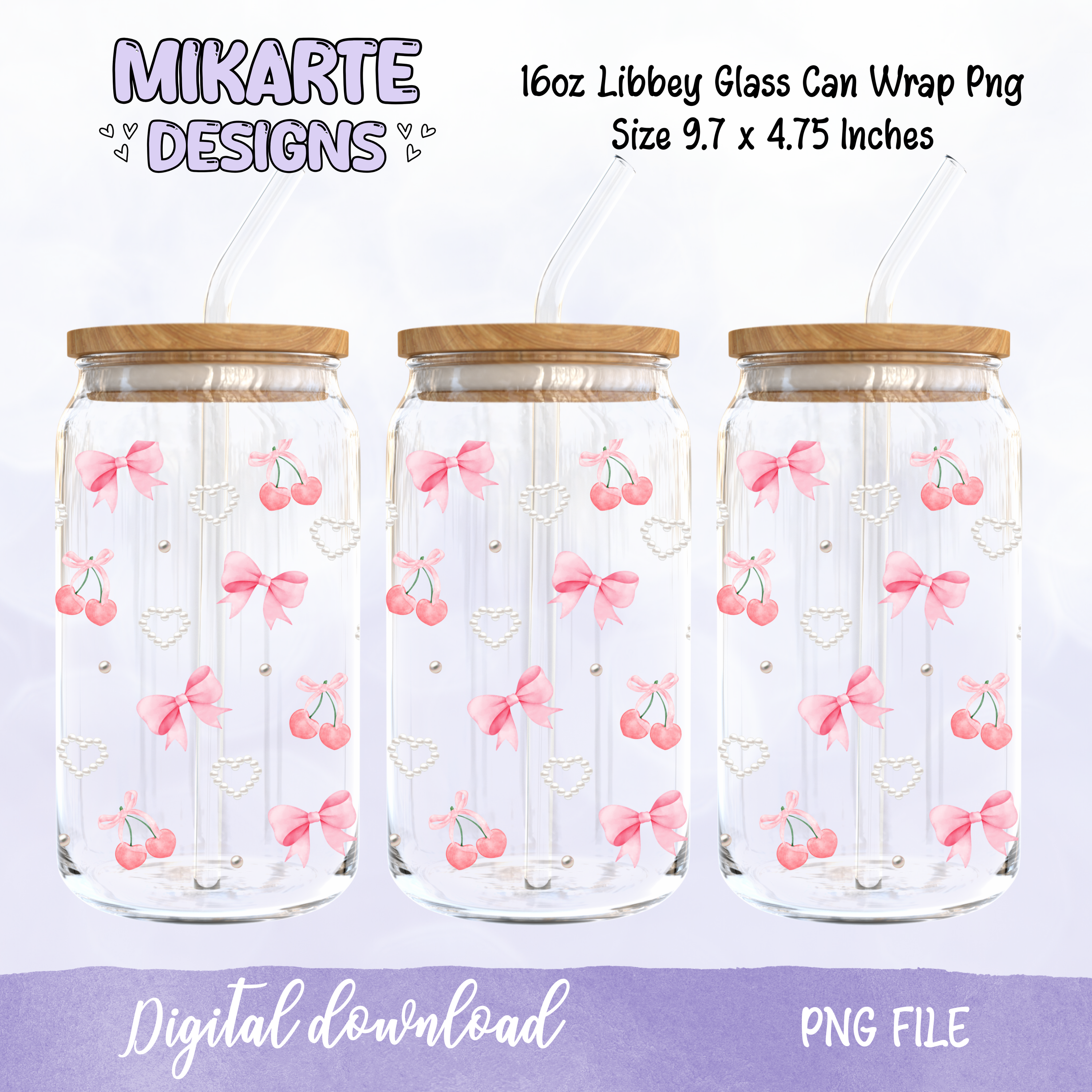 Diseño Digital PNG de Vaso de Cristal de 16oz | Coquette Femenino
