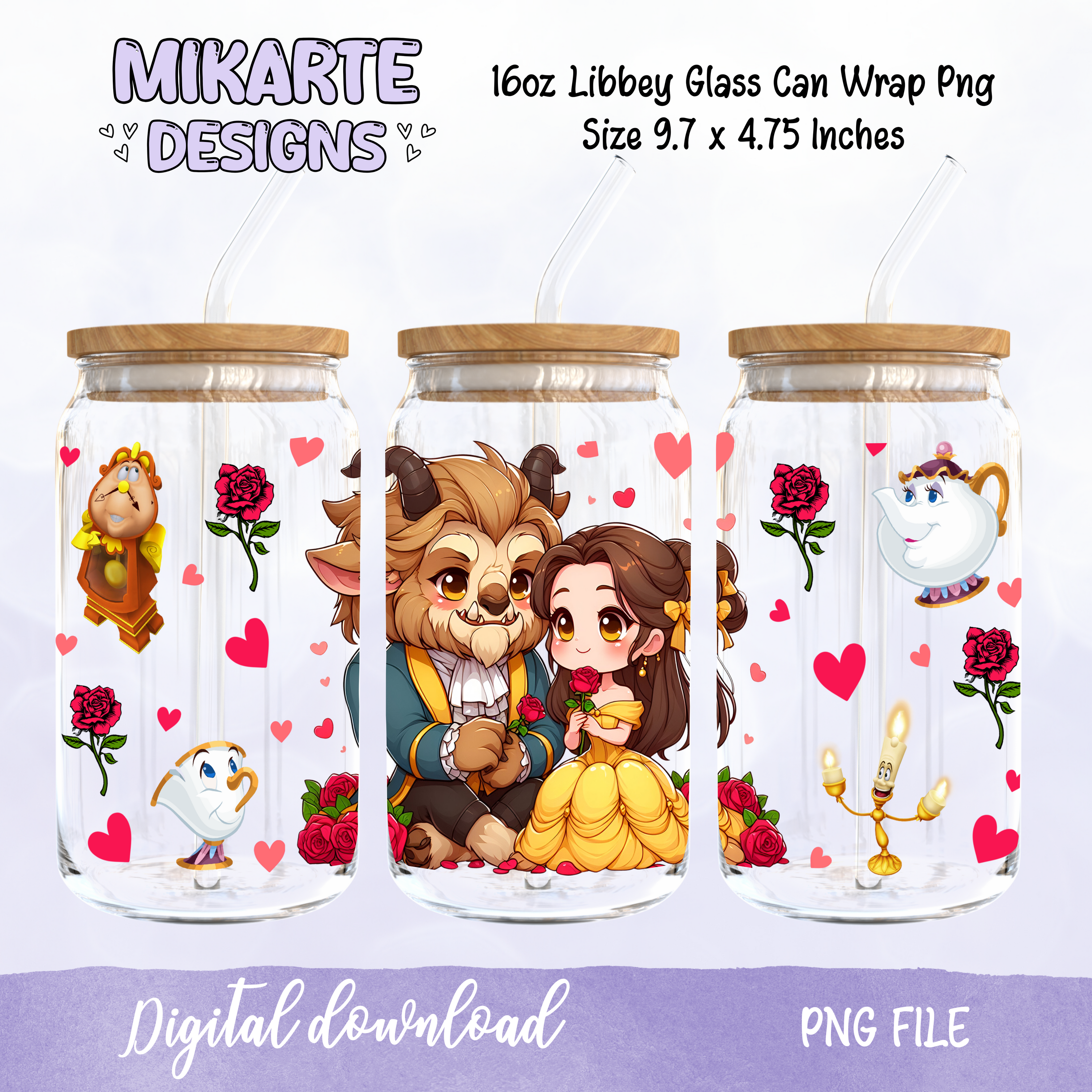 Princesa | Diseño digital PNG de vaso de vidrio de 16oz