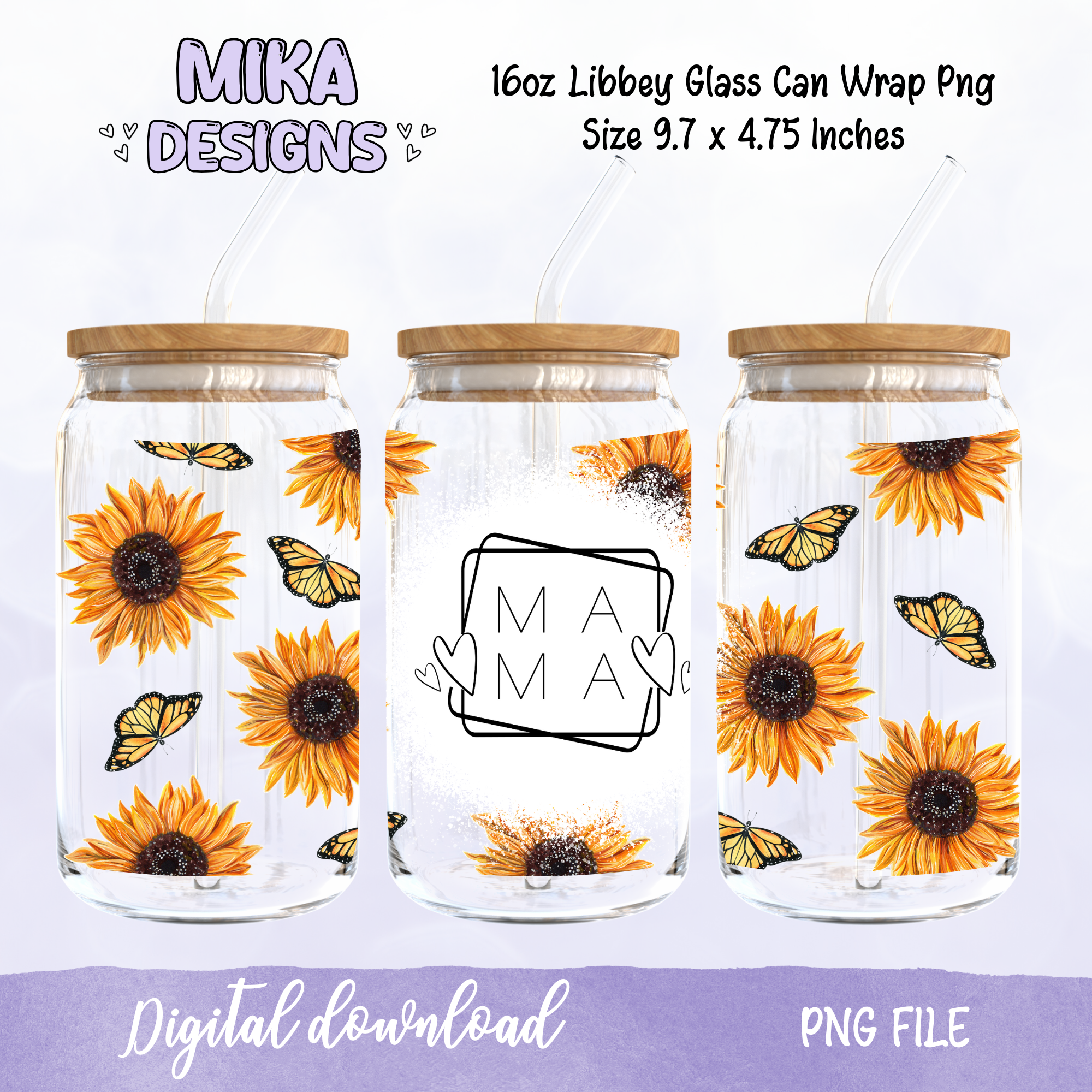 Mama Sunflower | 16oz Glass Can PNG Digital Design