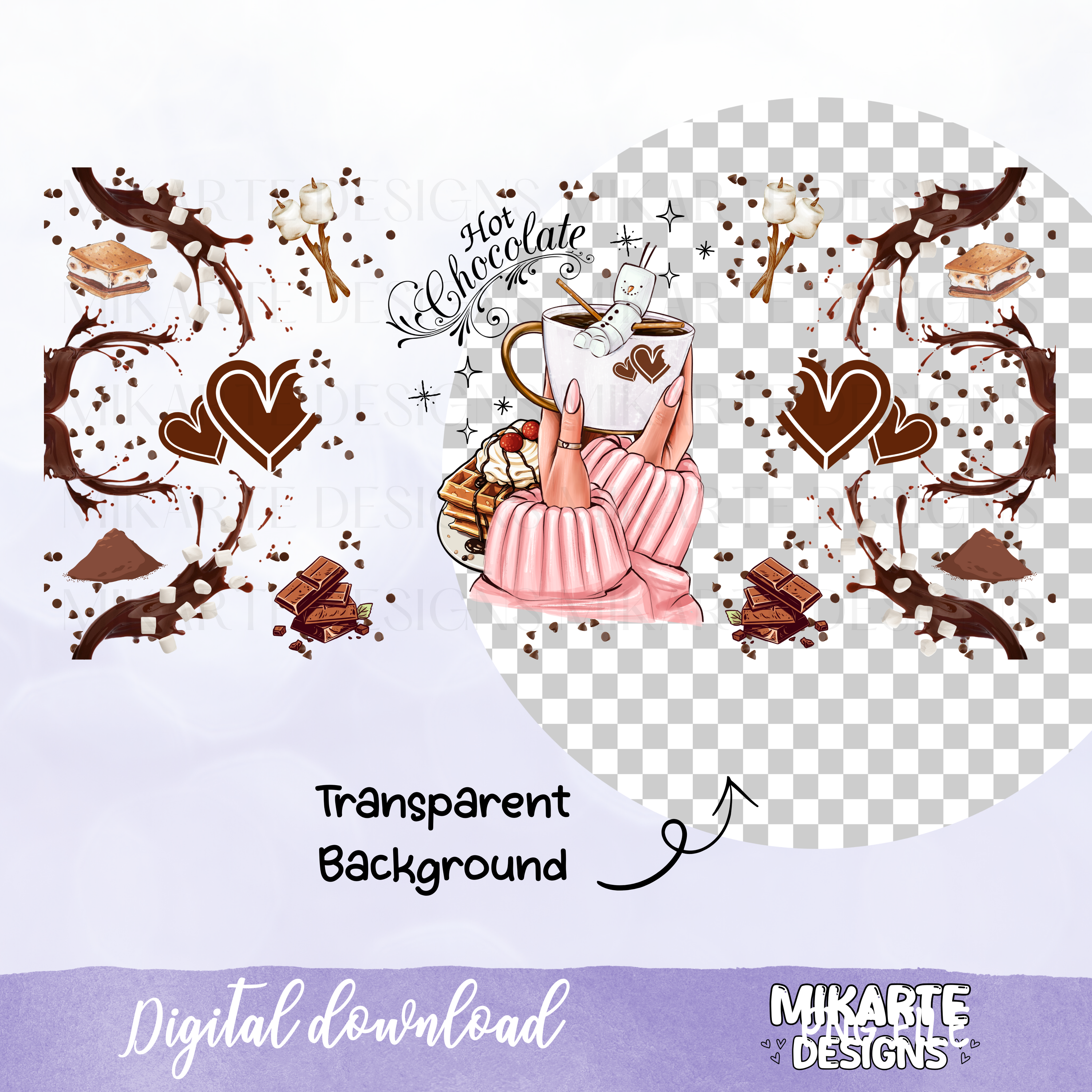 Chocolate Caliente | Diseño Digital PNG Vaso de Cristal de 16oz