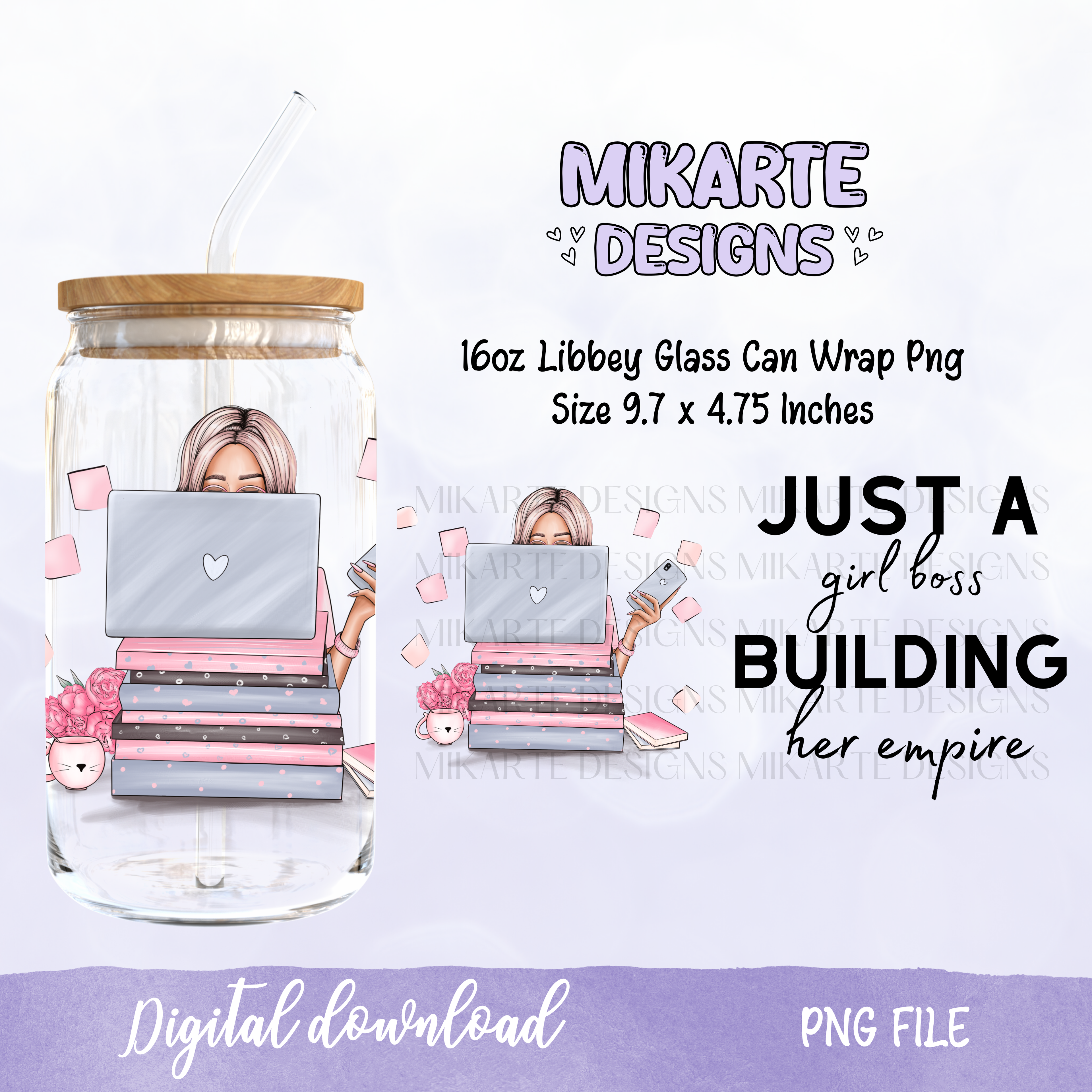 Just a Girl Boss... | 16oz Glass Can PNG Digital Design