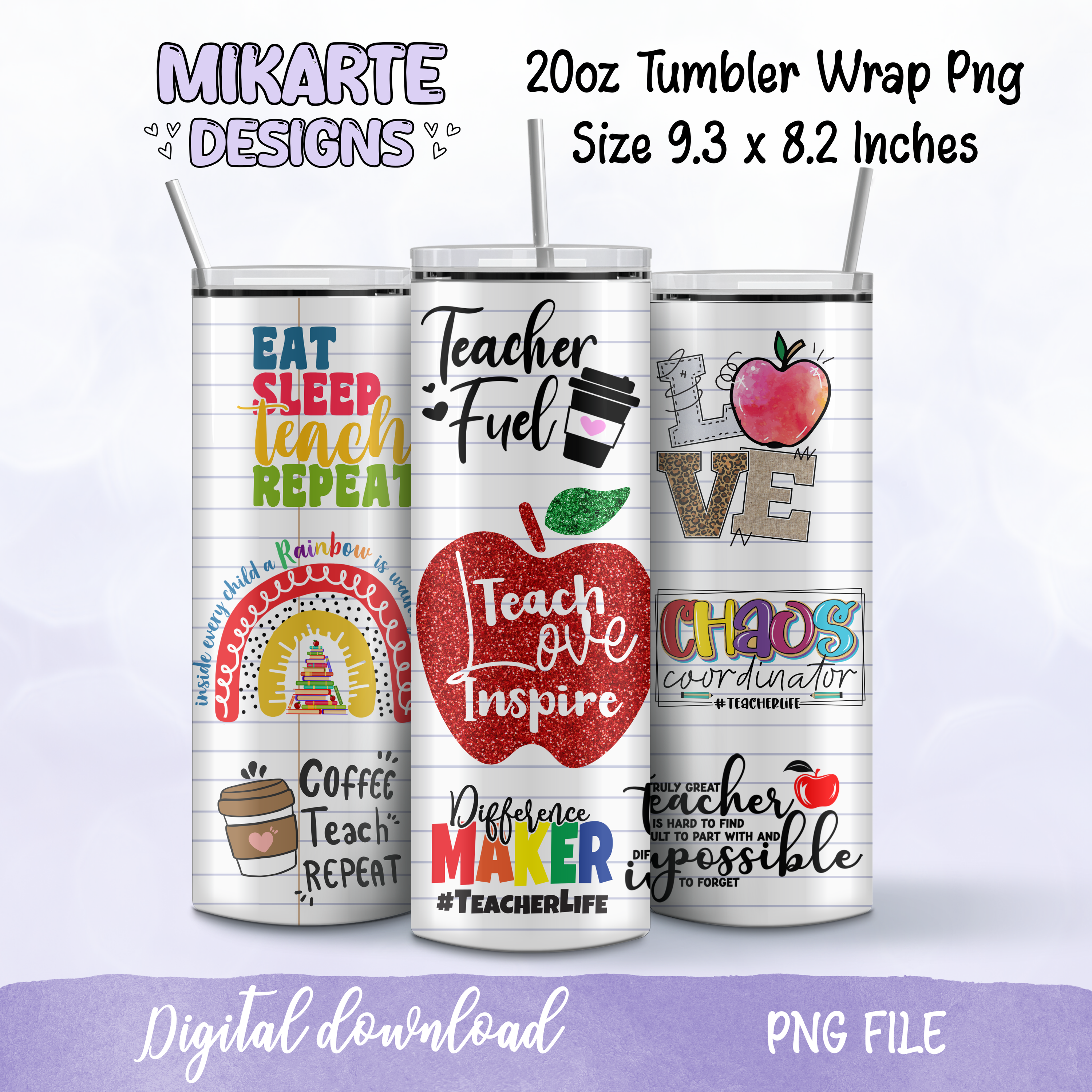 Enseña Ama Inspira | Diseño Digital PNG para Vaso