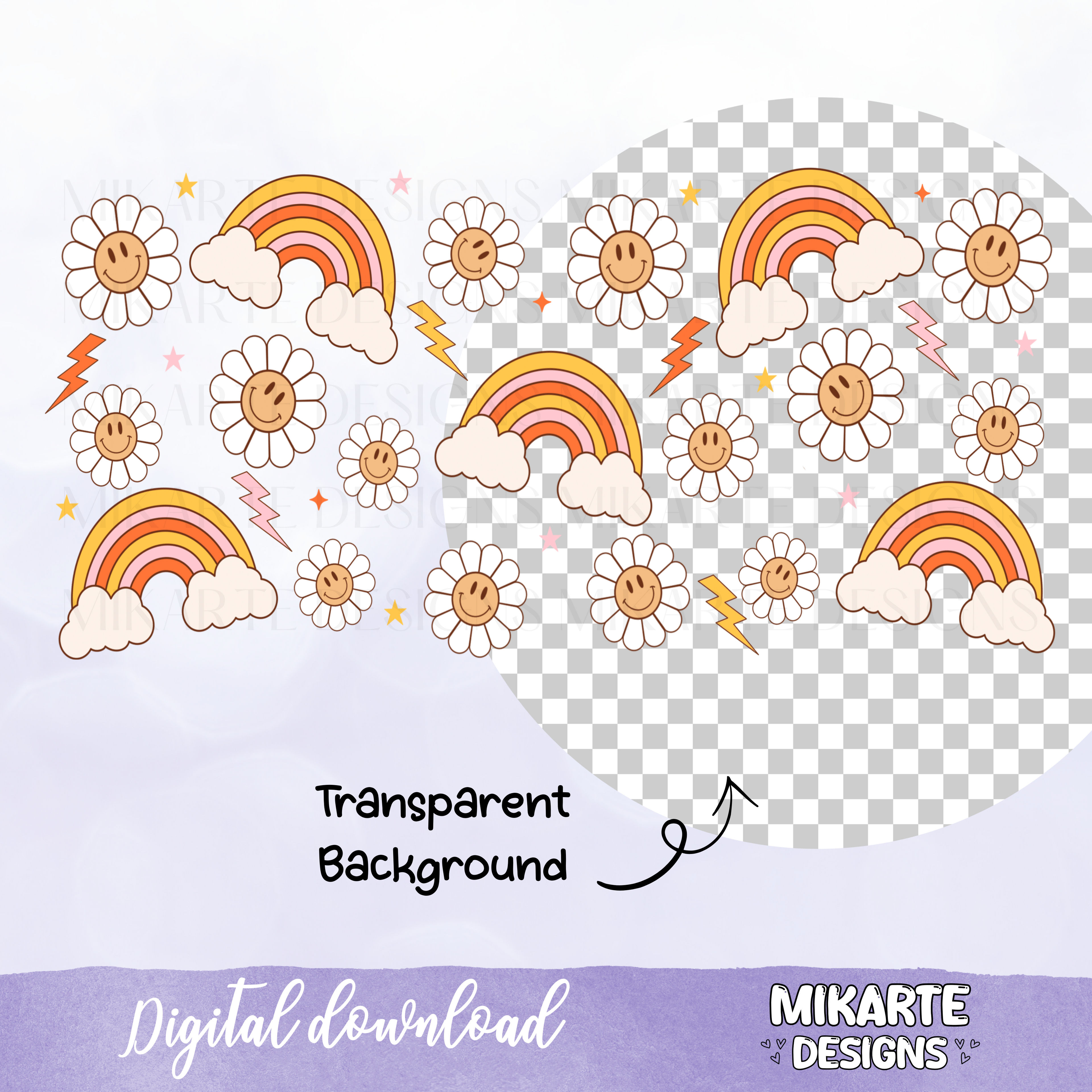 Rainbows and Clouds | 16oz Glass Can PNG Digital Design