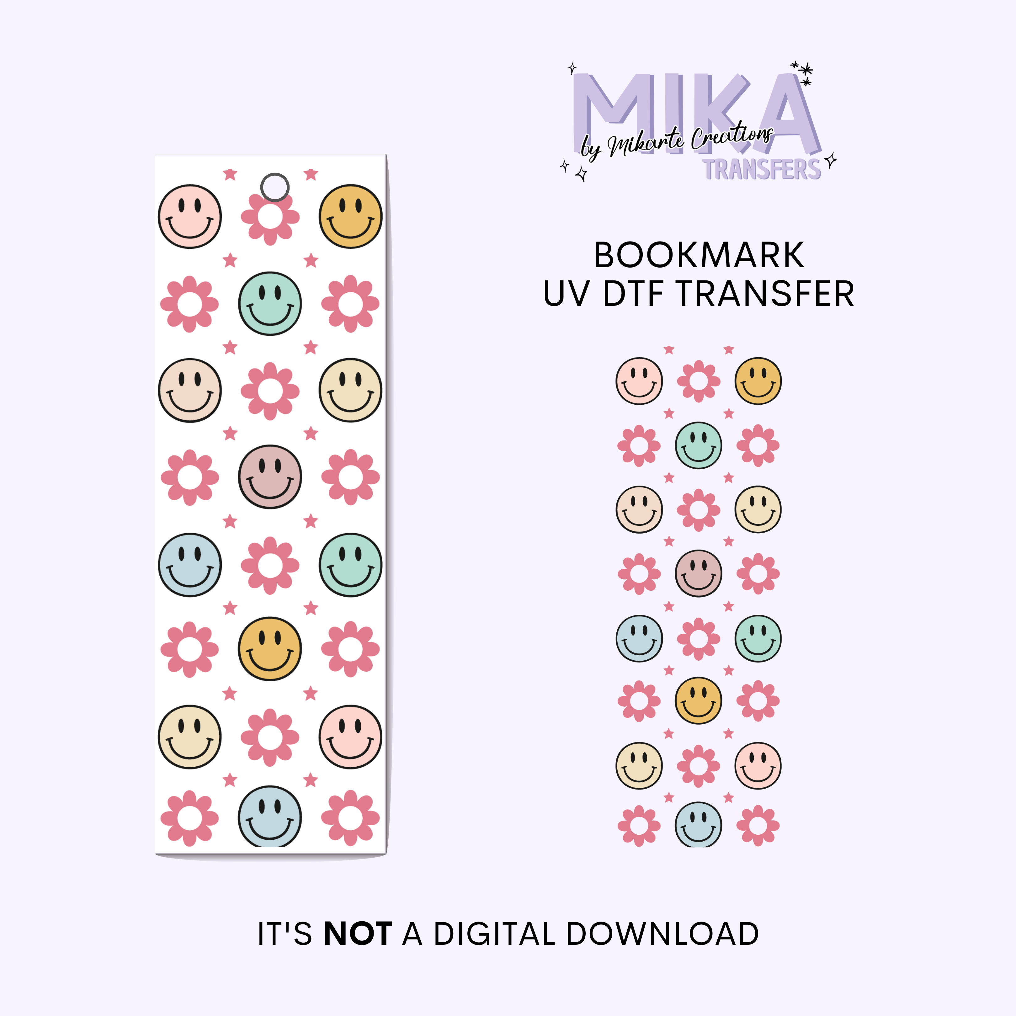 Happy Face & Flowers | Bookmark UV DTF