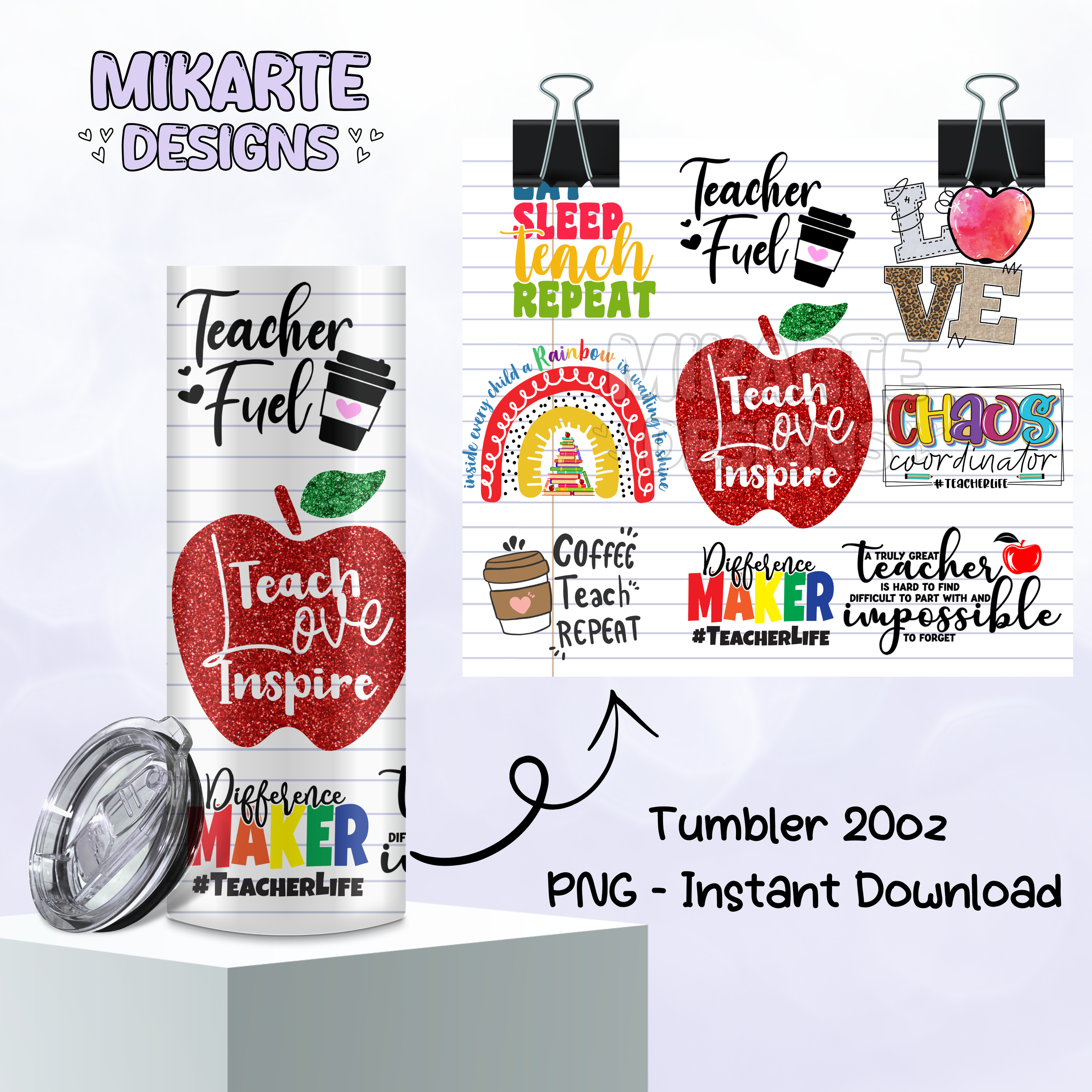 Enseña Ama Inspira | Diseño Digital PNG para Vaso