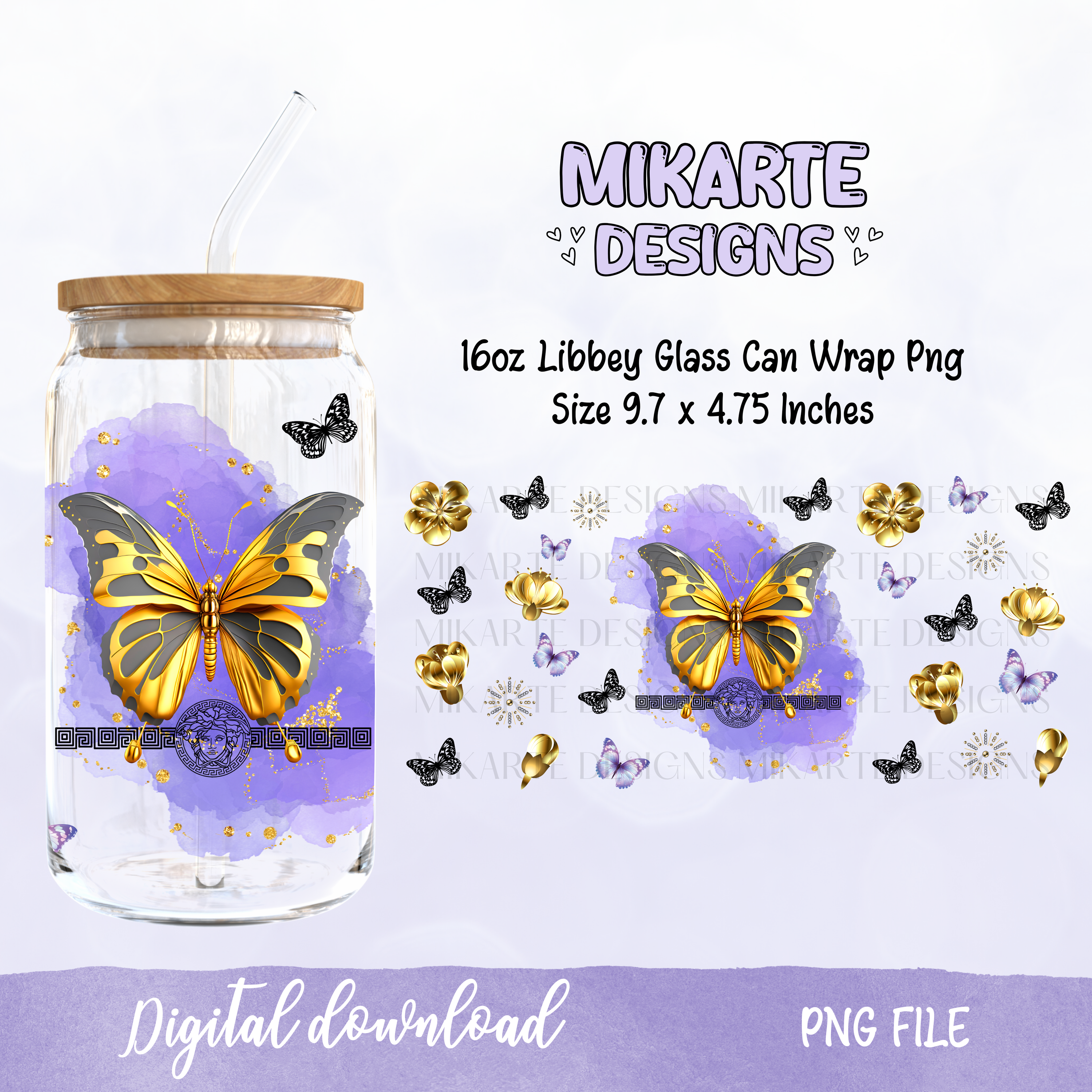 Mariposas | Diseño Digital PNG para Vaso de Vidrio de 16oz