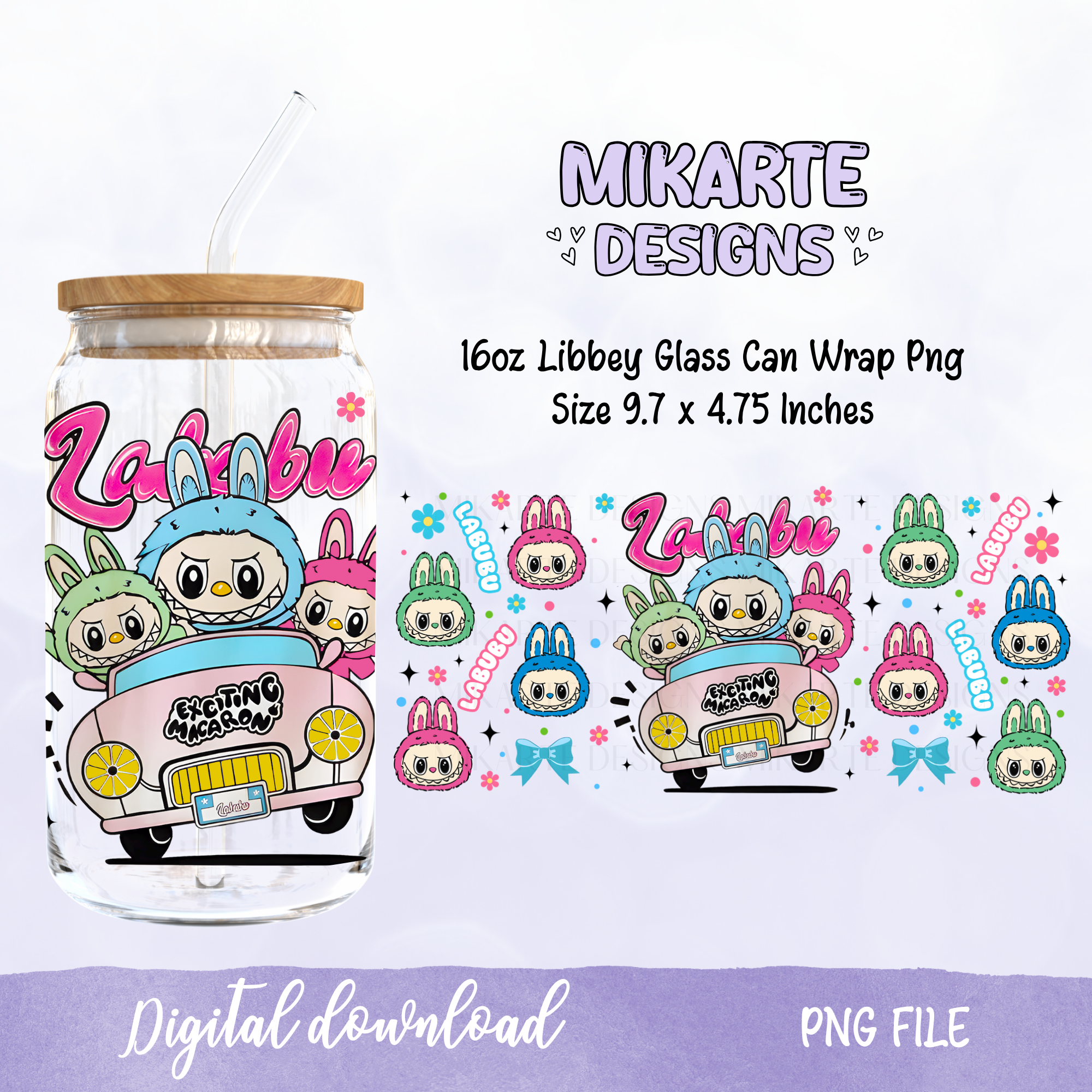 Colorful Cartoon | 16oz Glass Can PNG Digital Design