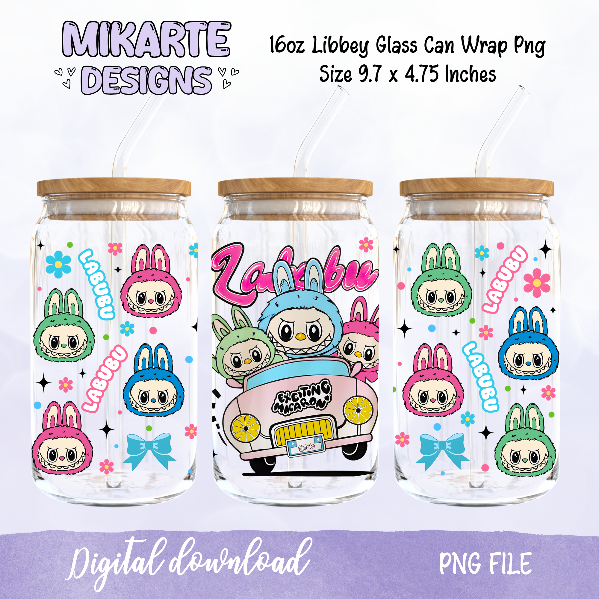 Colorful Cartoon | 16oz Glass Can PNG Digital Design