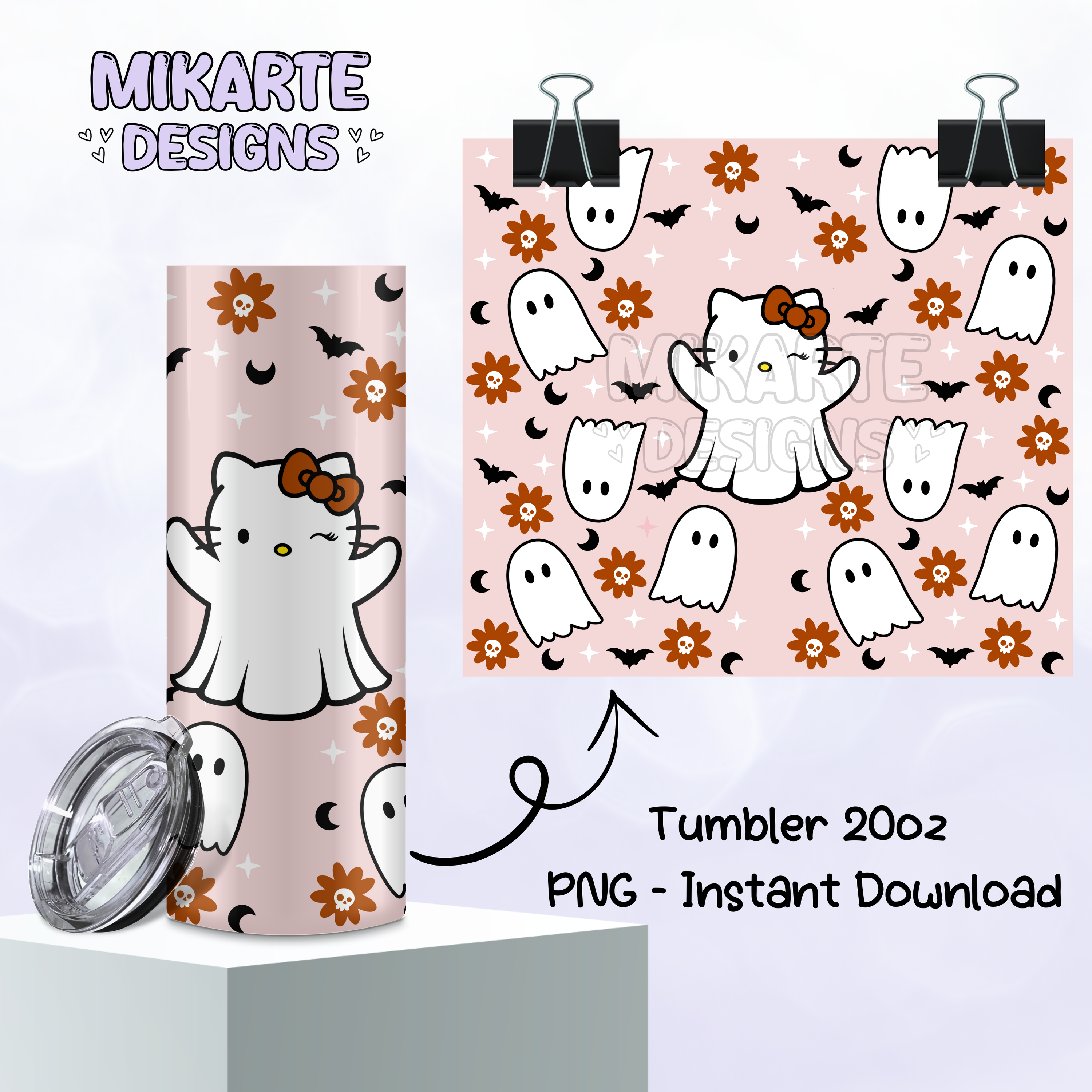 Gato Fantasma | Diseño Digital PNG para Vaso Térmico