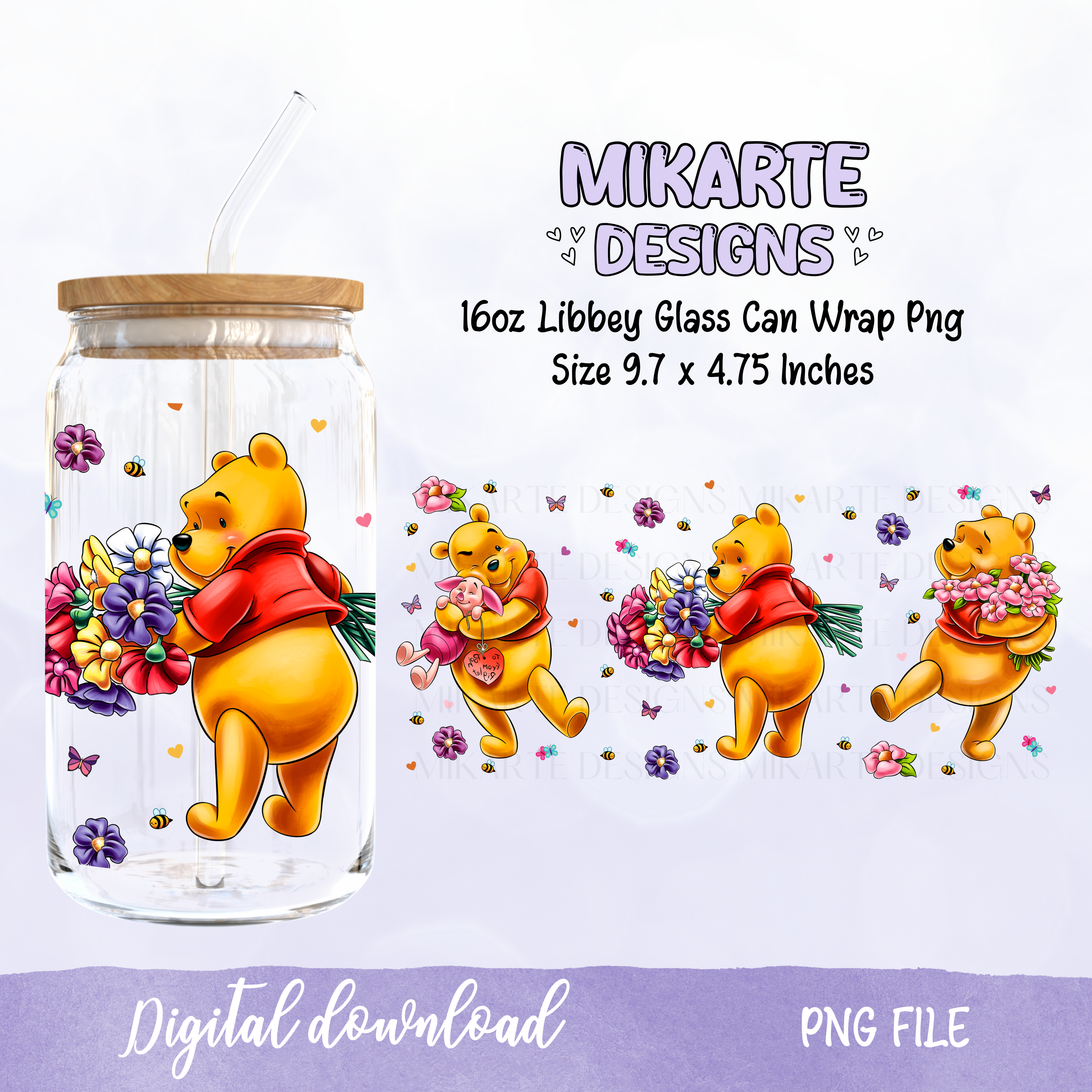 Spring Bear flower | 16oz Glass Can PNG Digital Design