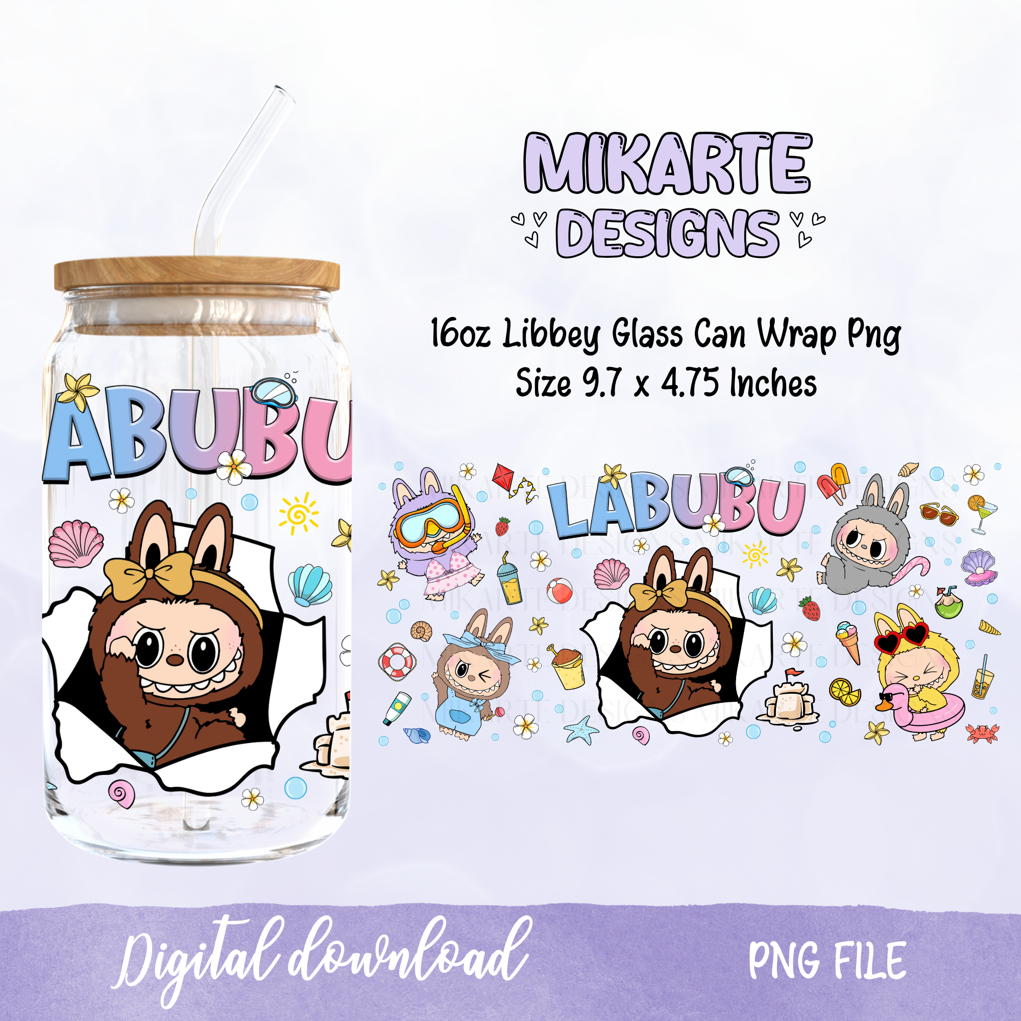 Summer Bubu | 16oz Glass Can PNG Digital Design