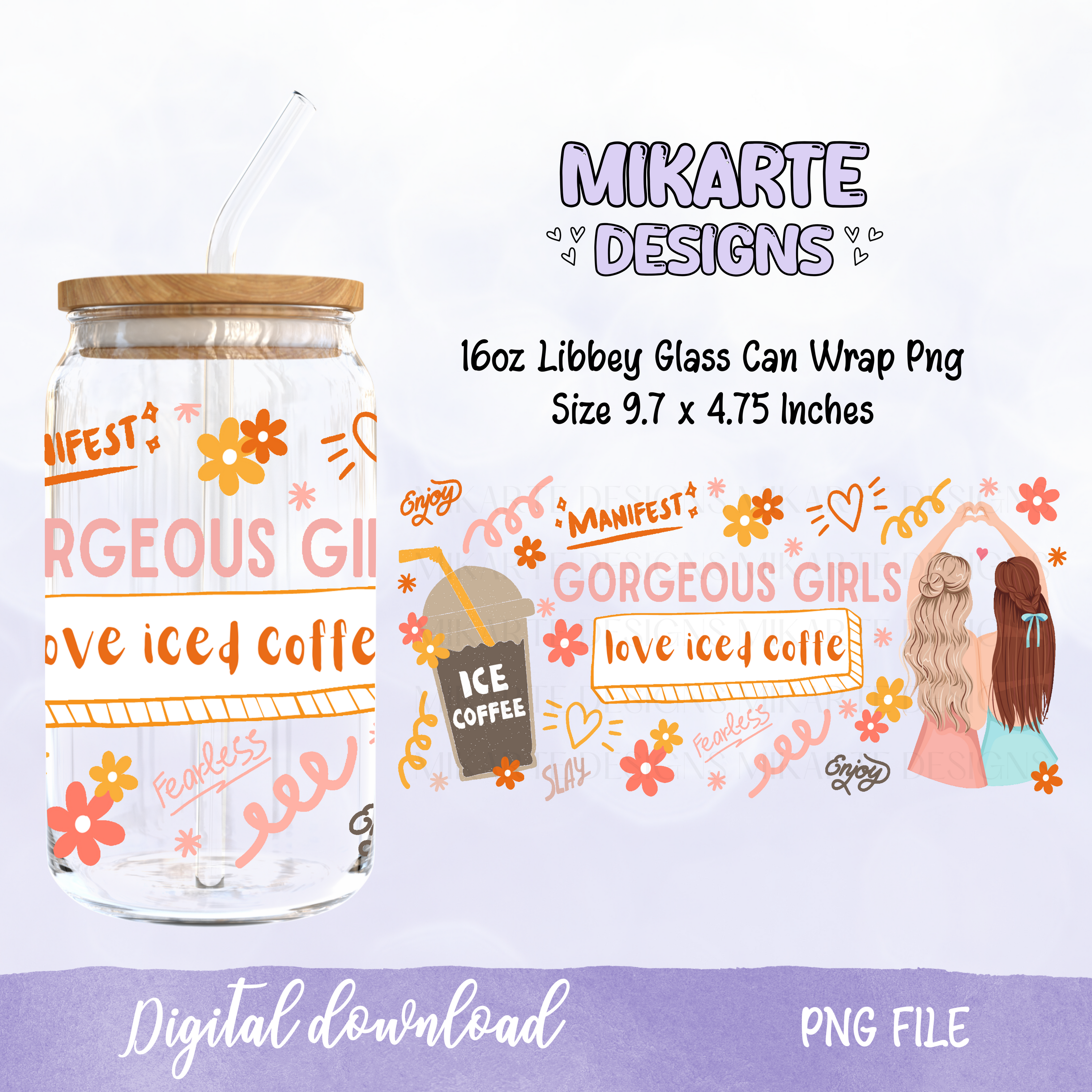 Chica Preciosa | Vaso de Cristal de 16oz Diseño Digital PNG