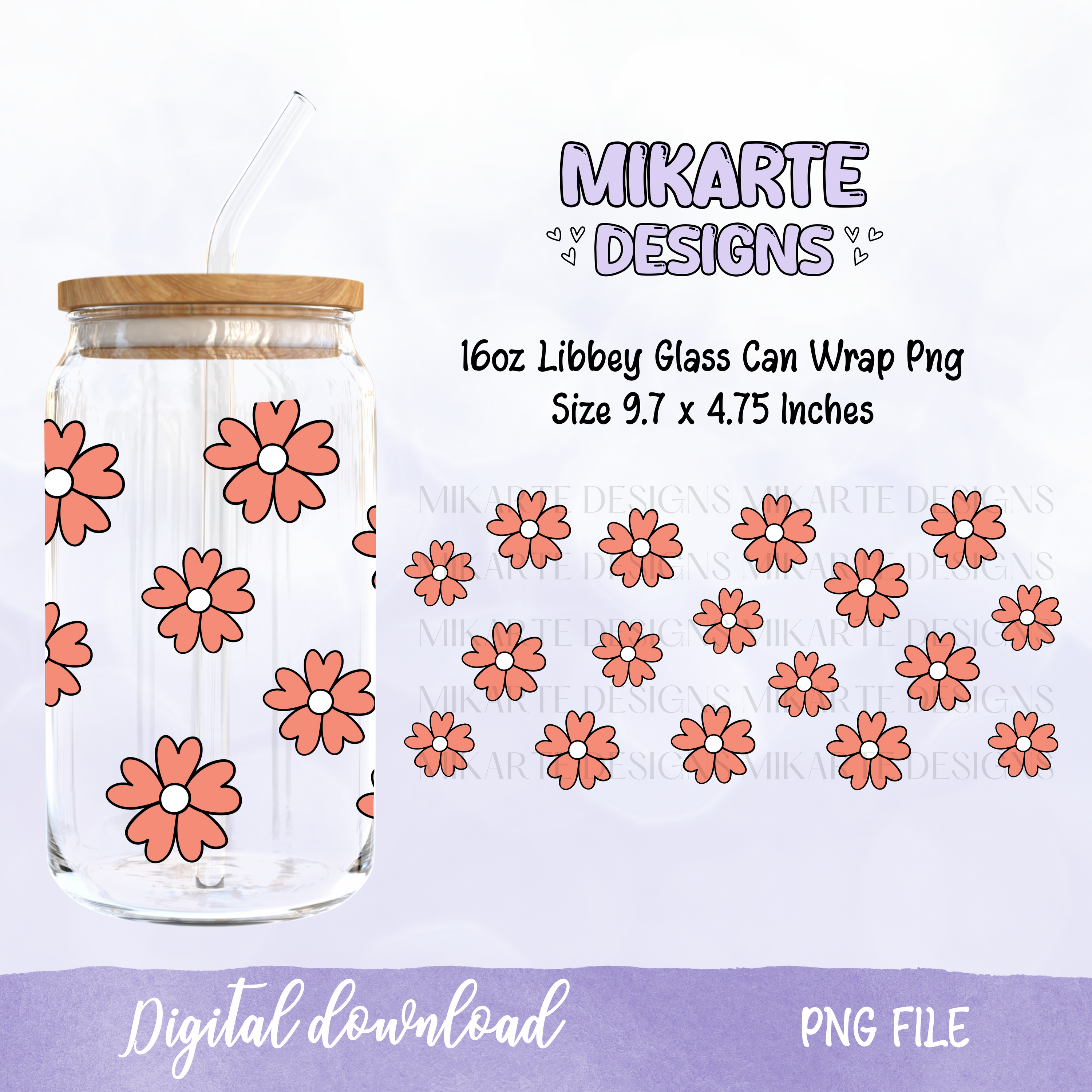 Flores de Primavera | Diseño Digital PNG para Vaso de Vidrio de 16oz