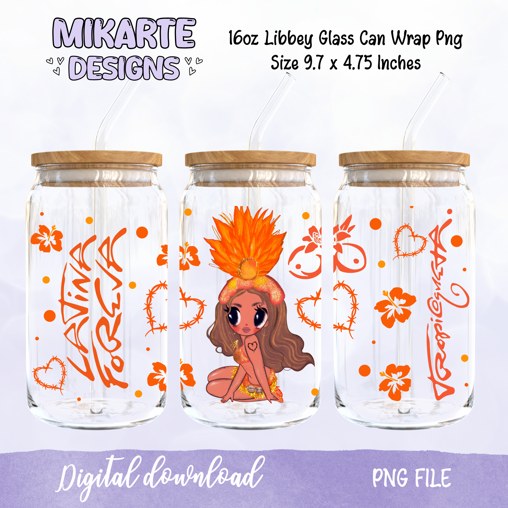 Karol G Tropicoqueta | Diseño Digital PNG de Vaso de Vidrio de 16oz