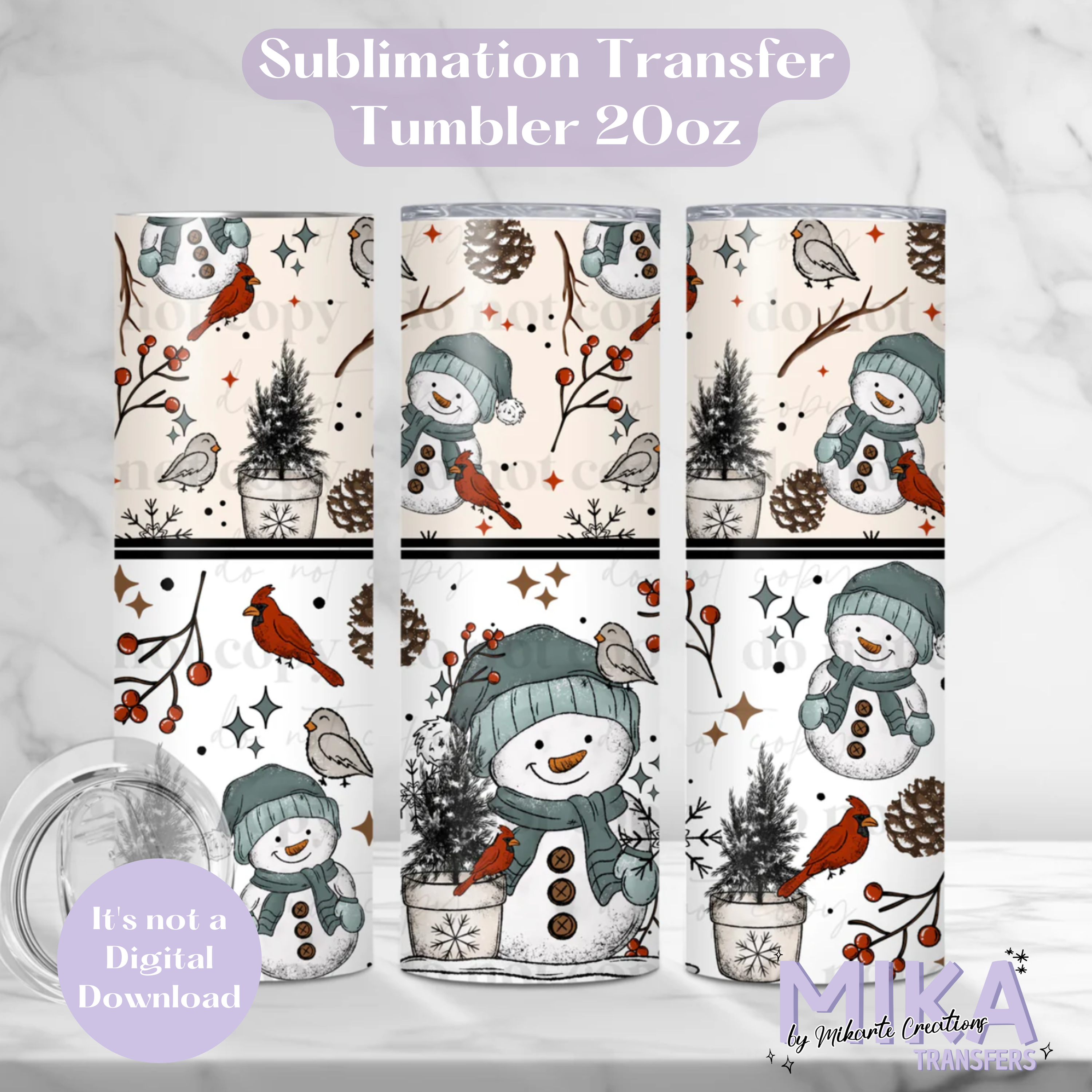 Muñeco de nieve y pájaros | Transferencia de sublimación para vaso térmico