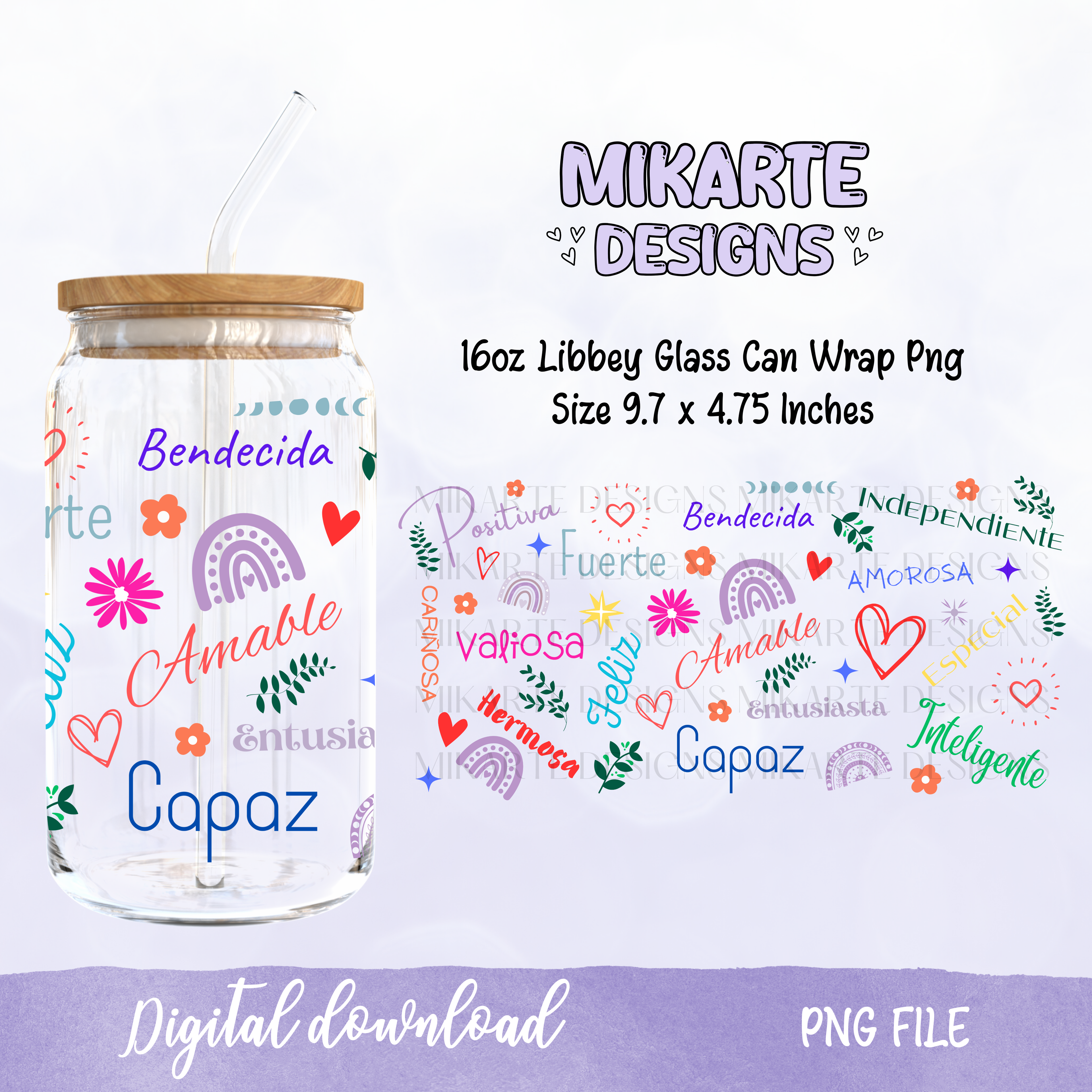 Inspiración Multi Color | 16oz Glass Can PNG Digital Design