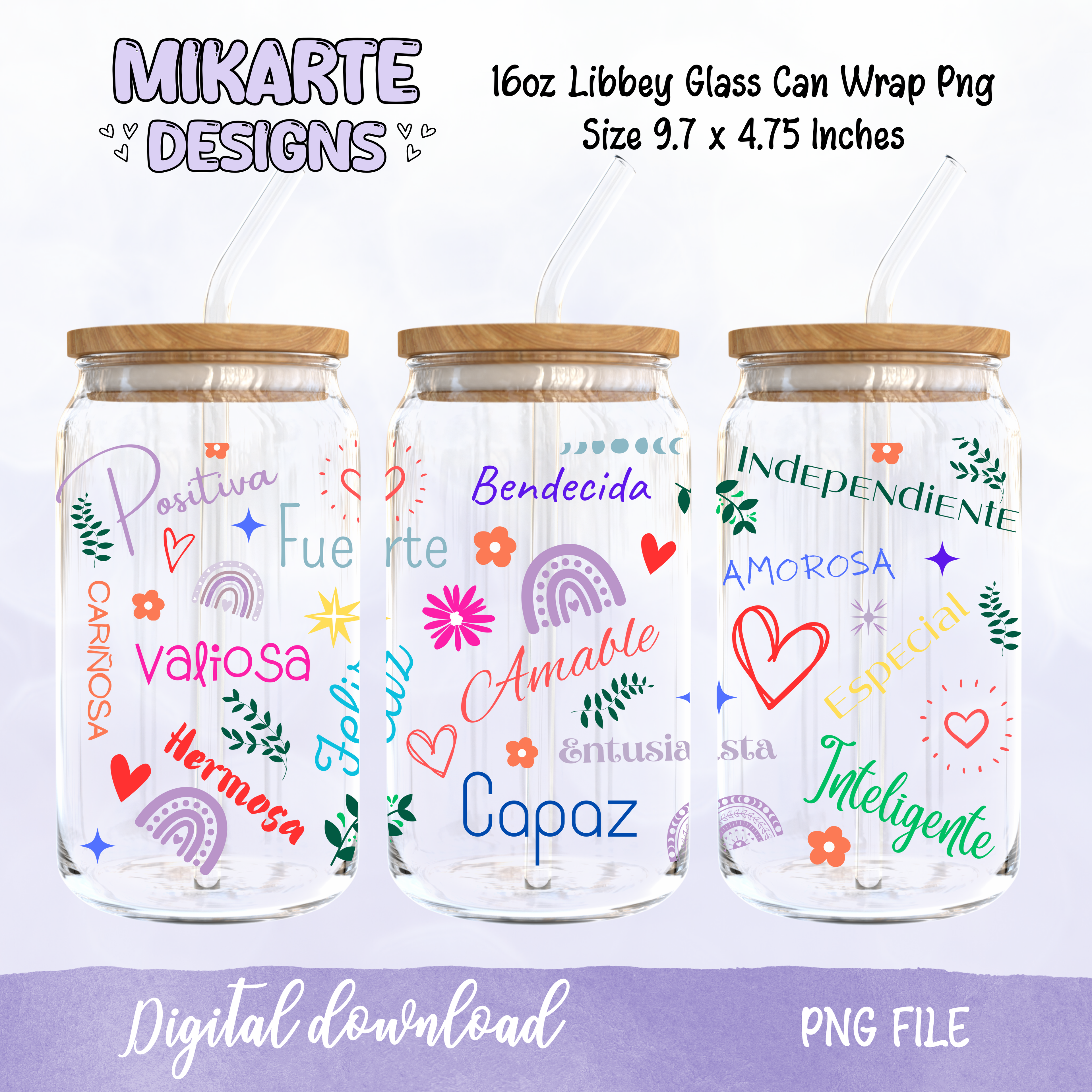 Inspiración Multi Color | 16oz Glass Can PNG Digital Design