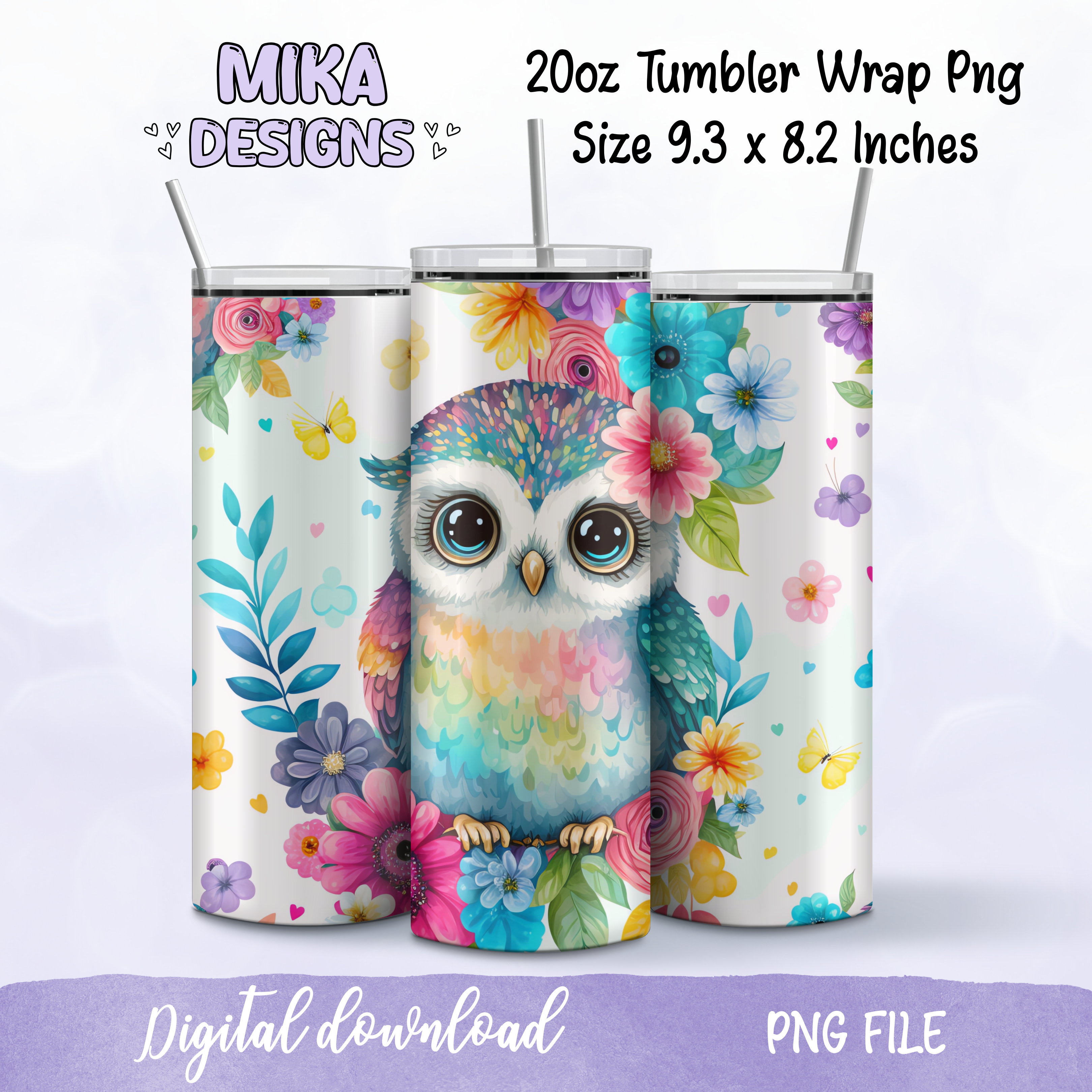 Owl with colorful flowers | Tumbler PNG Digital Design